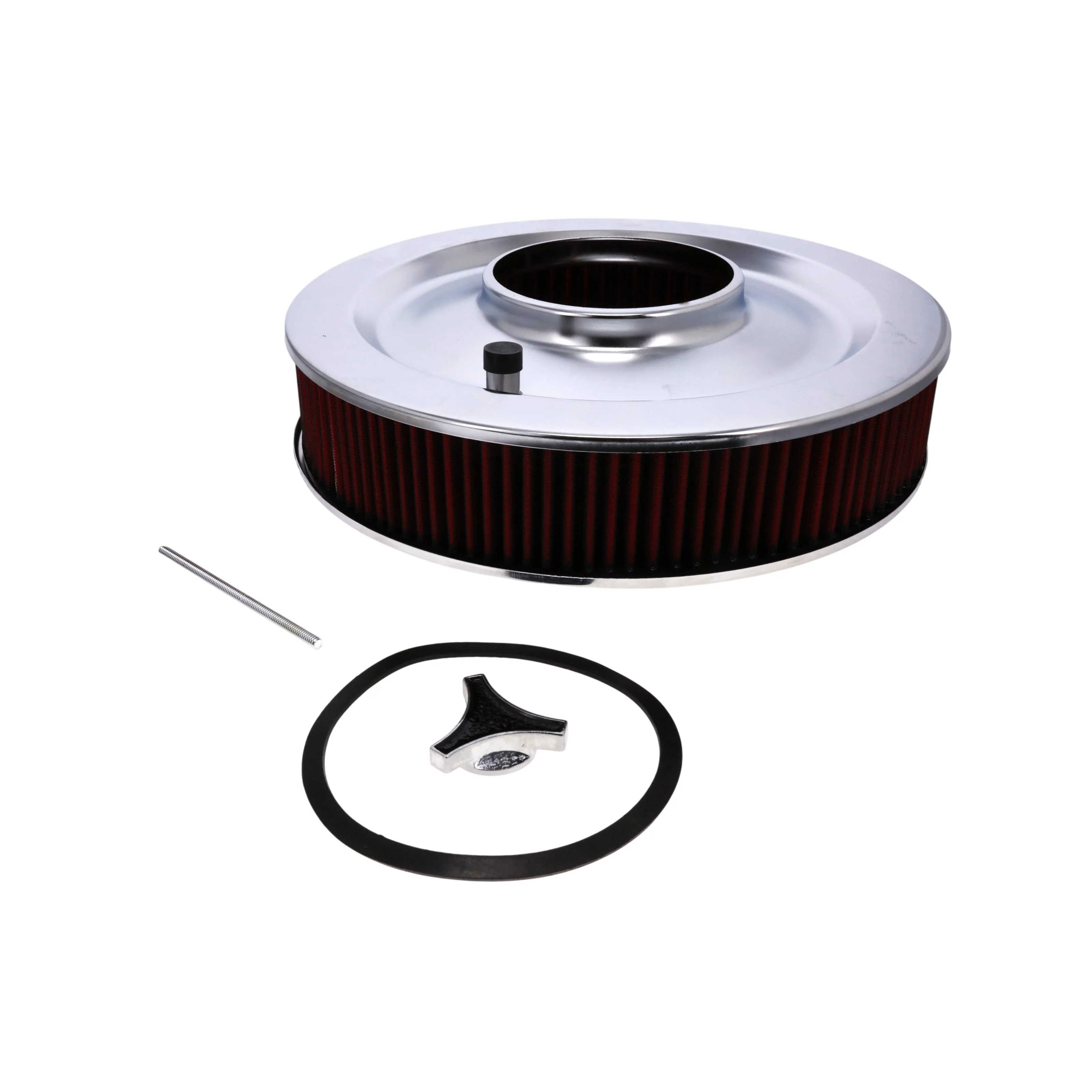 14" X 3" Round Steel Air Cleaner Kit, Red Washable Filter, Flat Base - Chrome - Image 5