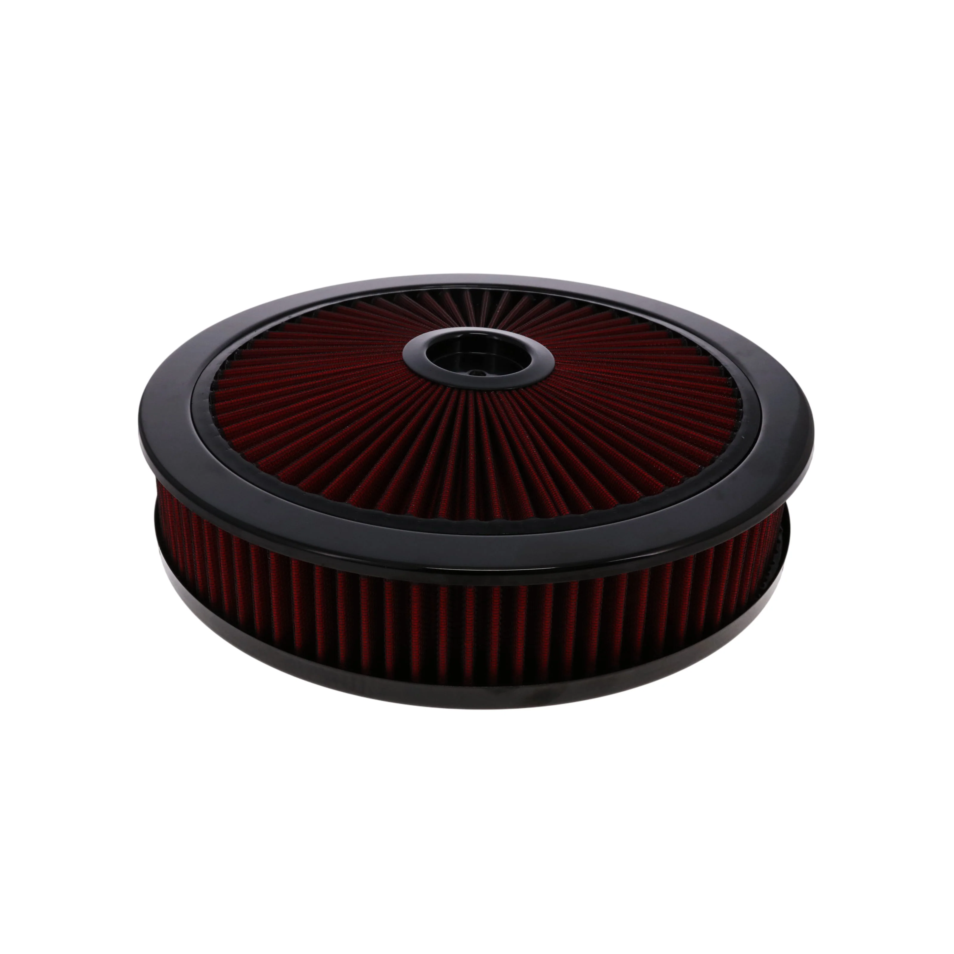 14" X 3" Round Steel Air Cleaner Kit, Red Washable Filter, Recessed Base - Black - Image 2