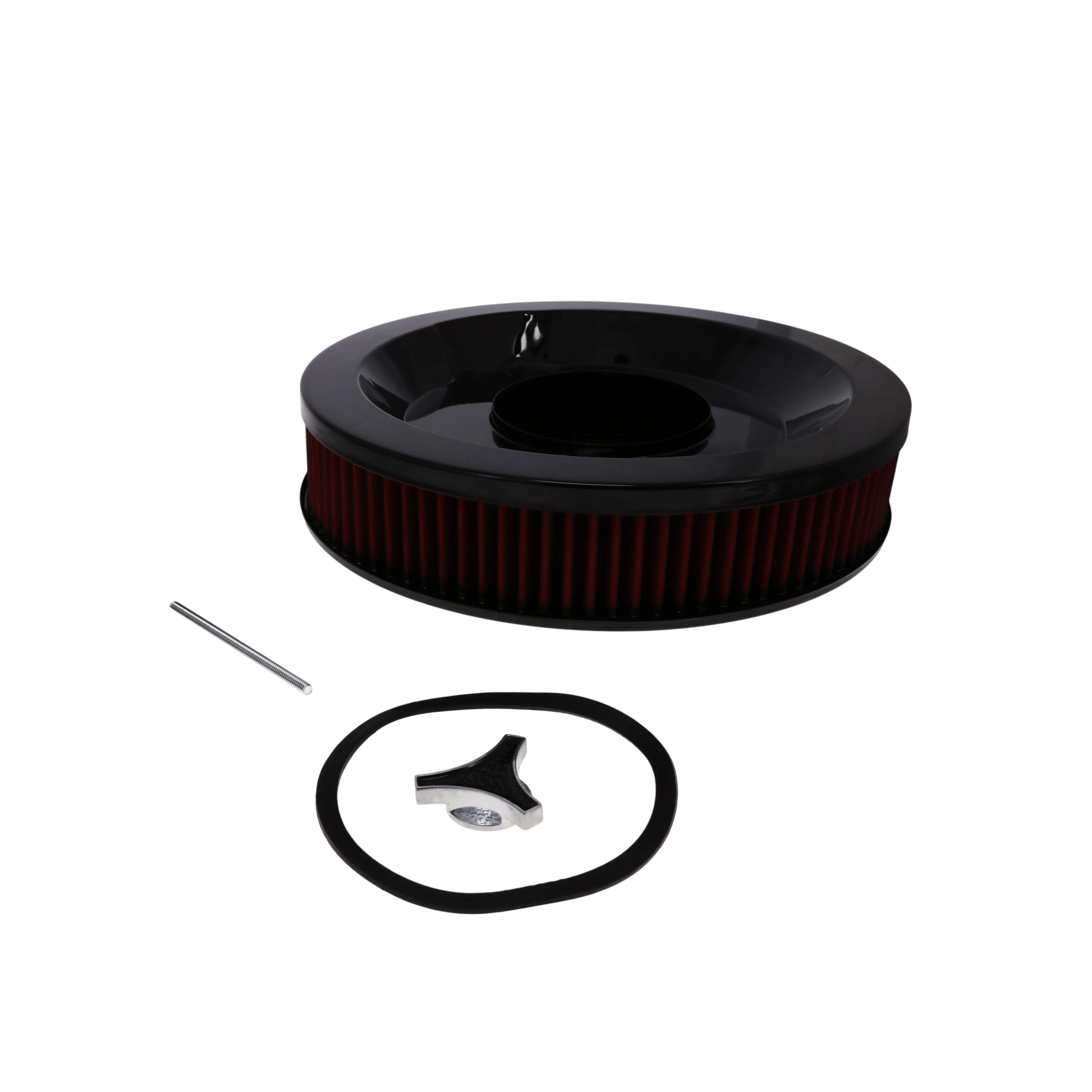 14" X 3" Round Steel Air Cleaner Kit, Red Washable Filter, Recessed Base - Black - Image 5