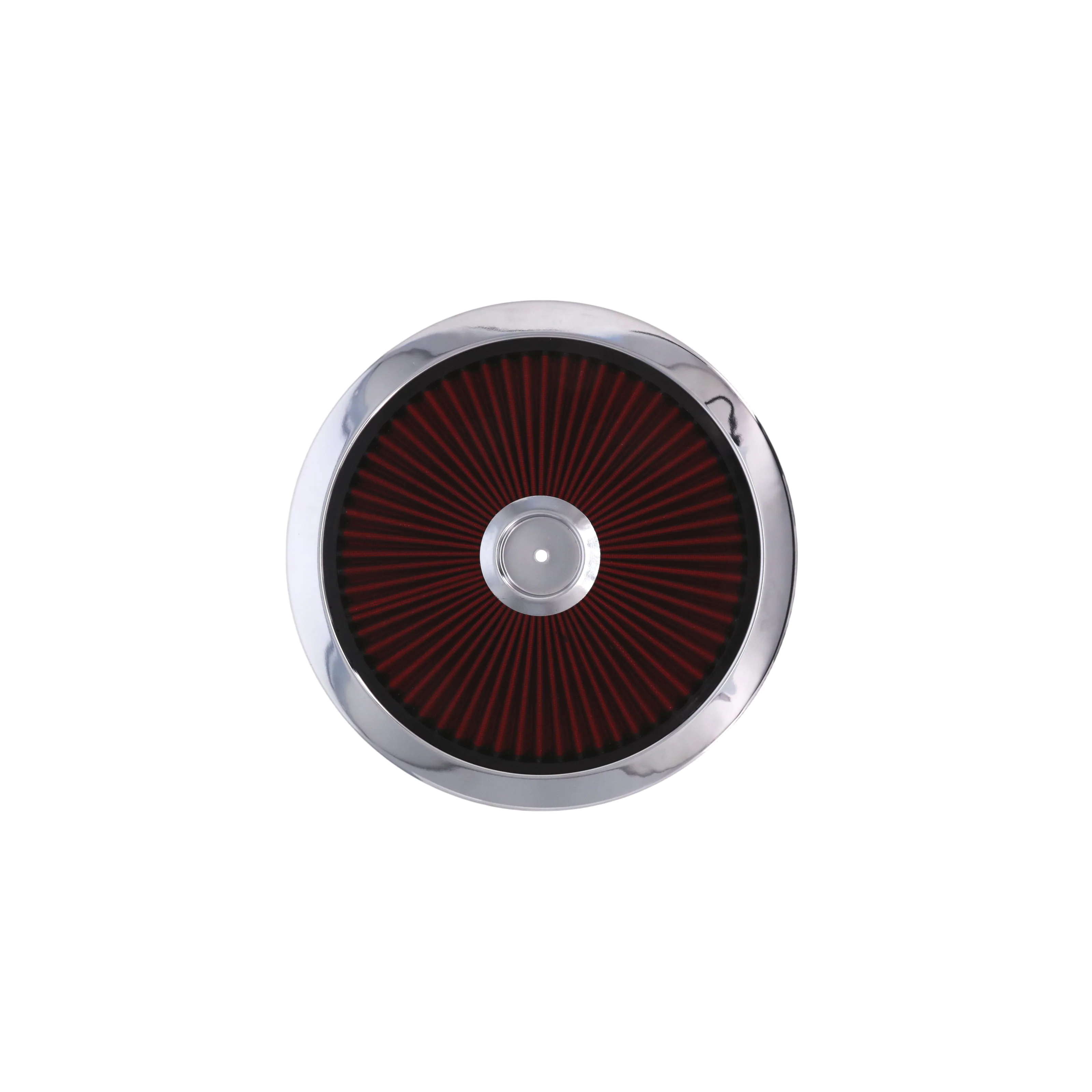 14" X 3" Round Steel Air Cleaner Kit, Red Washable Filter, Recessed Base - Chrome - Image 3