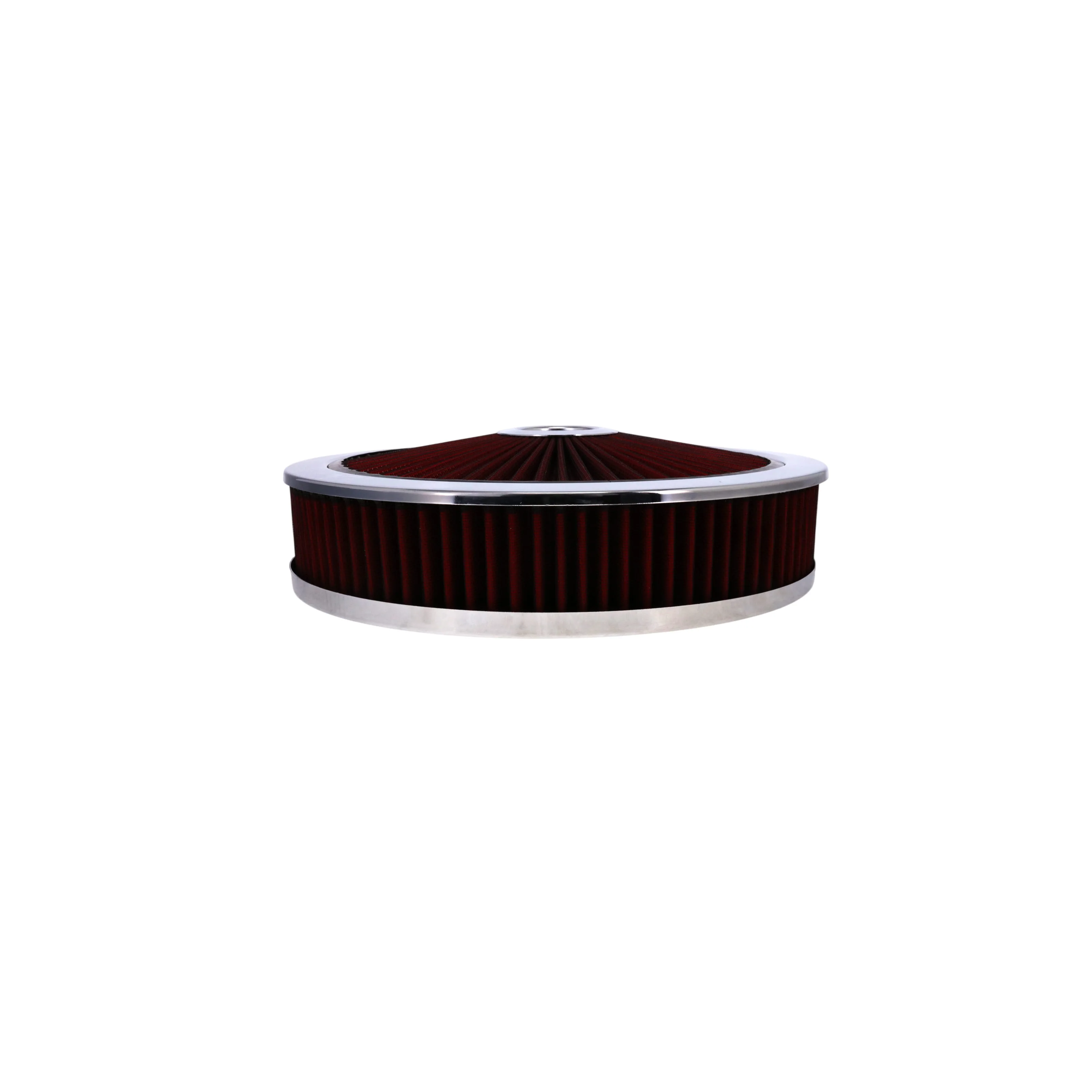 14" X 3" Round Steel Air Cleaner Kit, Red Washable Filter, Recessed Base - Chrome - Image 4