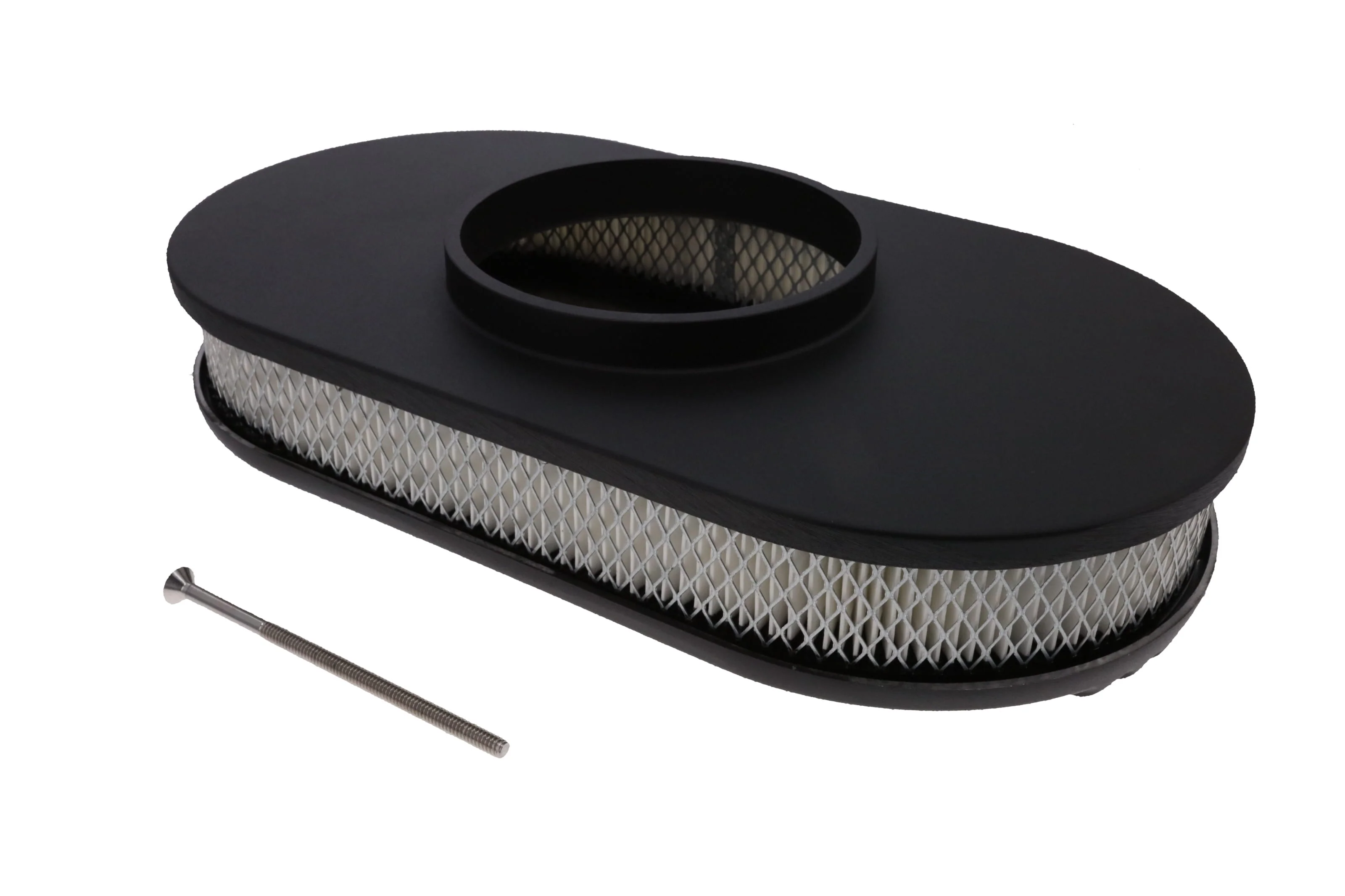 15" X 2" Center Finned Oval Aluminum Air Cleaner Kit, Paper Filter, Flat Base - Black - Image 5