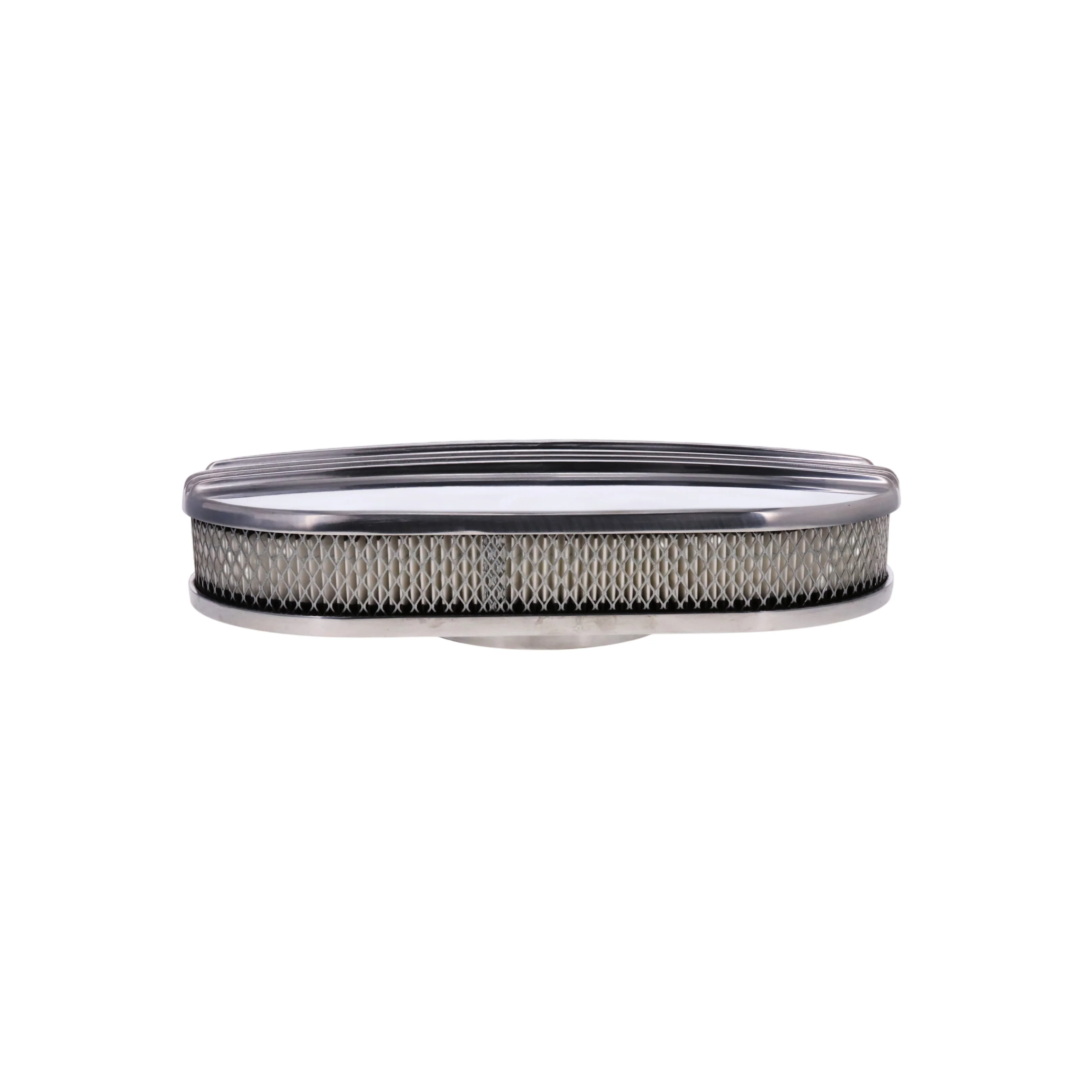 15" X 2" Center Finned Oval Aluminum Air Cleaner Kit, Paper Filter, Flat Base - Polished - Image 4