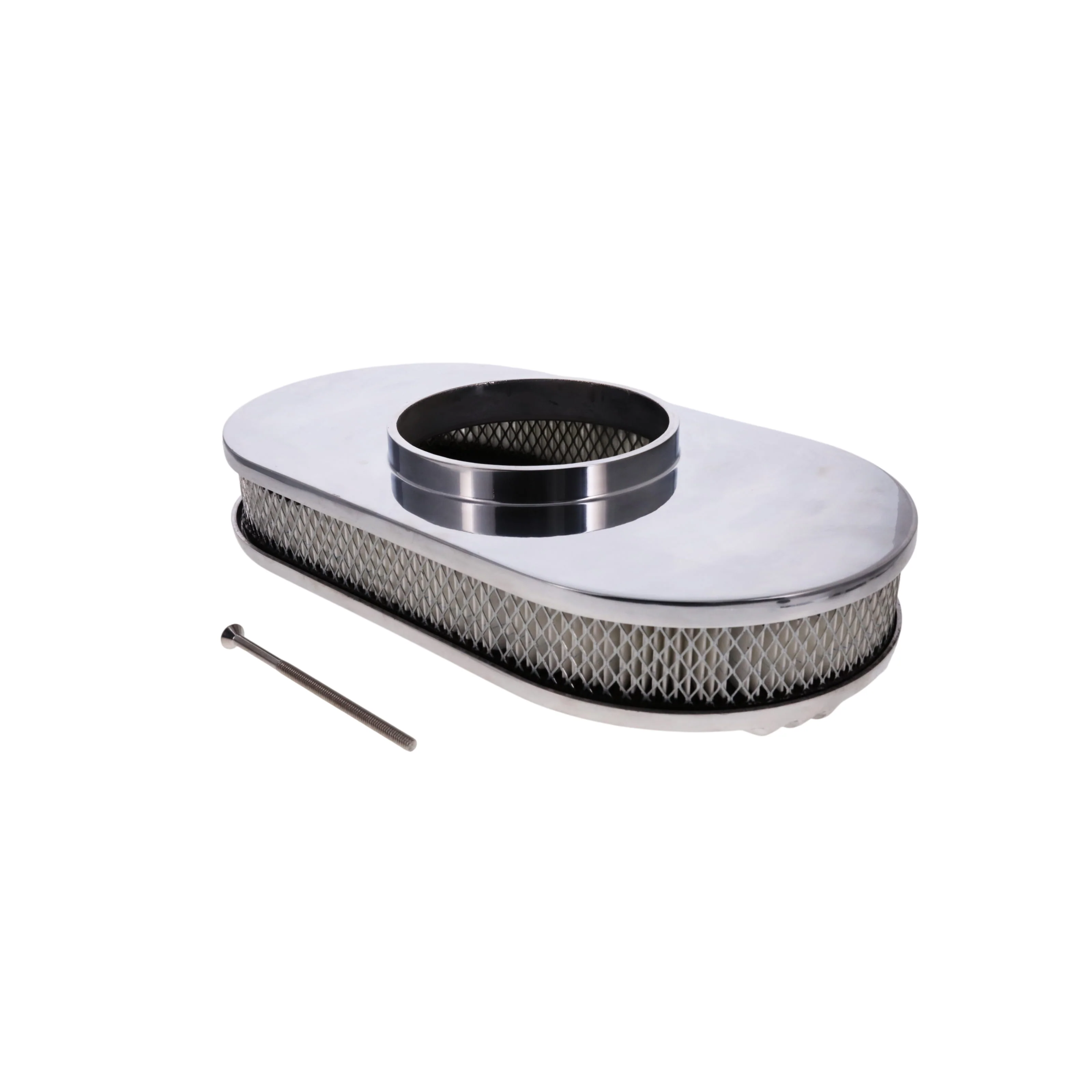 15" X 2" Center Finned Oval Aluminum Air Cleaner Kit, Paper Filter, Flat Base - Polished - Image 5