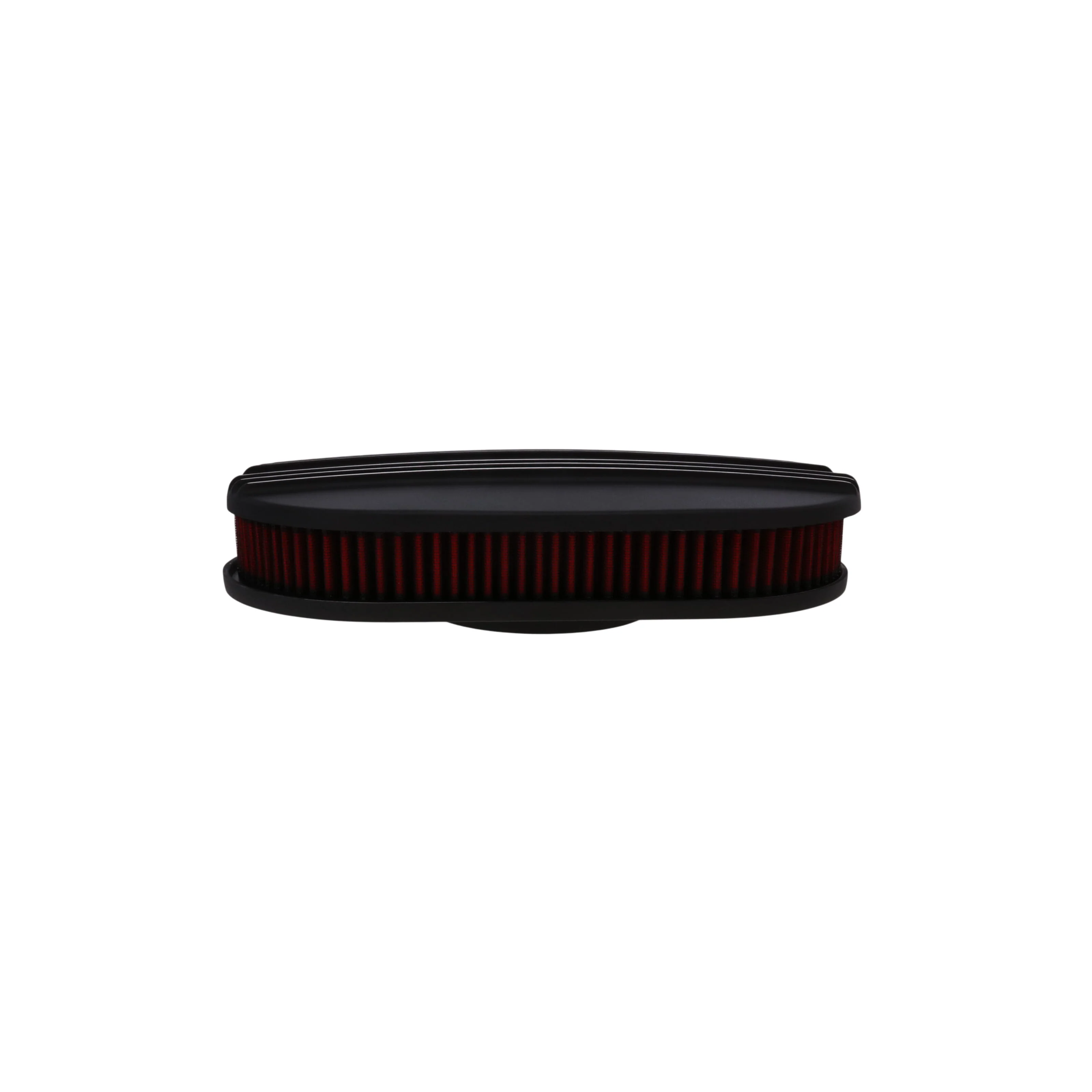 15" X 2" Center Finned Oval Aluminum Air Cleaner Kit, Red Washable Filter, Flat Base - Black - Image 4