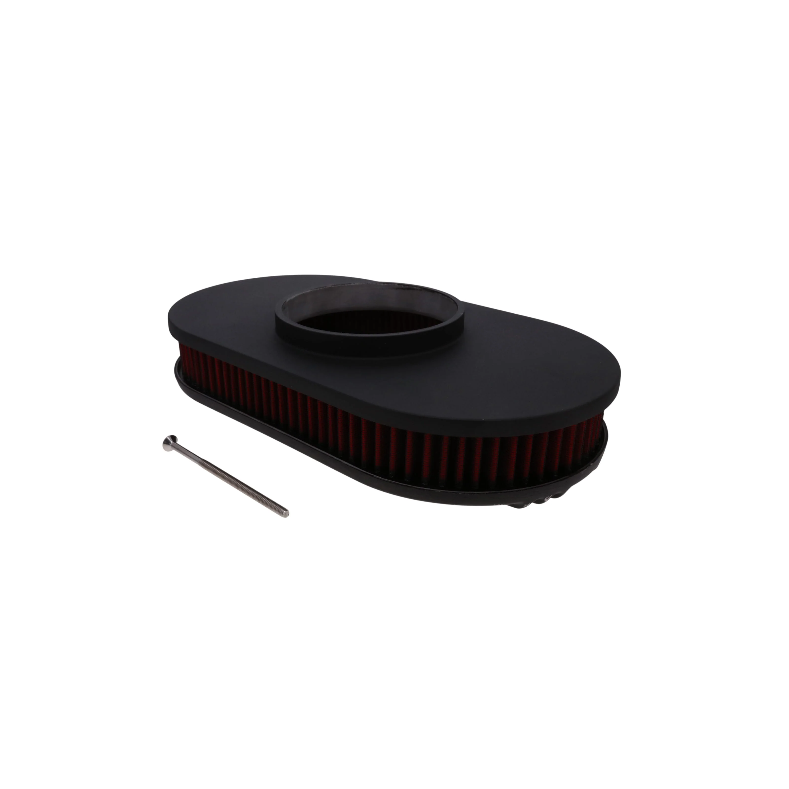 15" X 2" Center Finned Oval Aluminum Air Cleaner Kit, Red Washable Filter, Flat Base - Black - Image 5