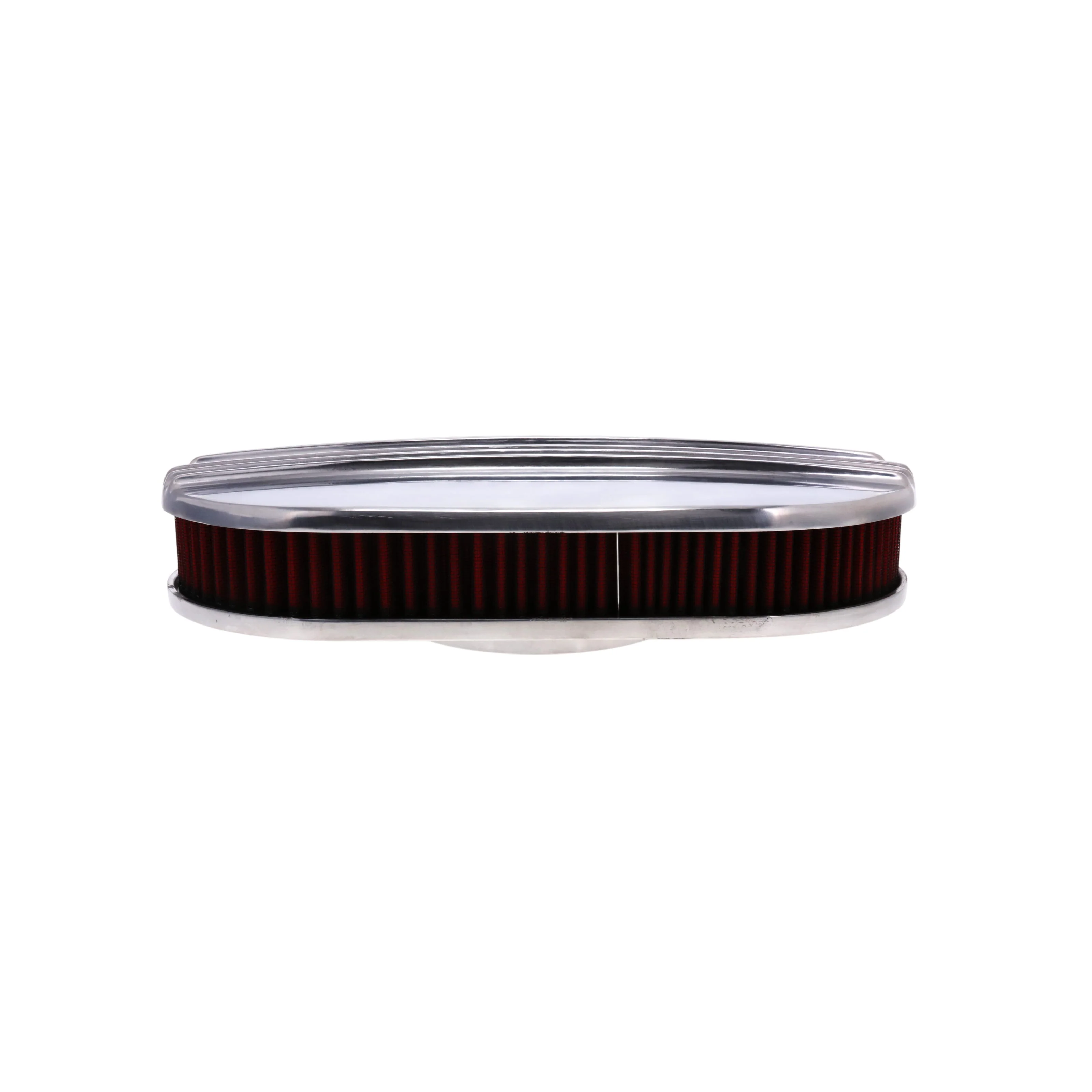15" X 2" Center Finned Oval Aluminum Air Cleaner Kit, Red Washable Filter, Flat Base - Polished - Image 4