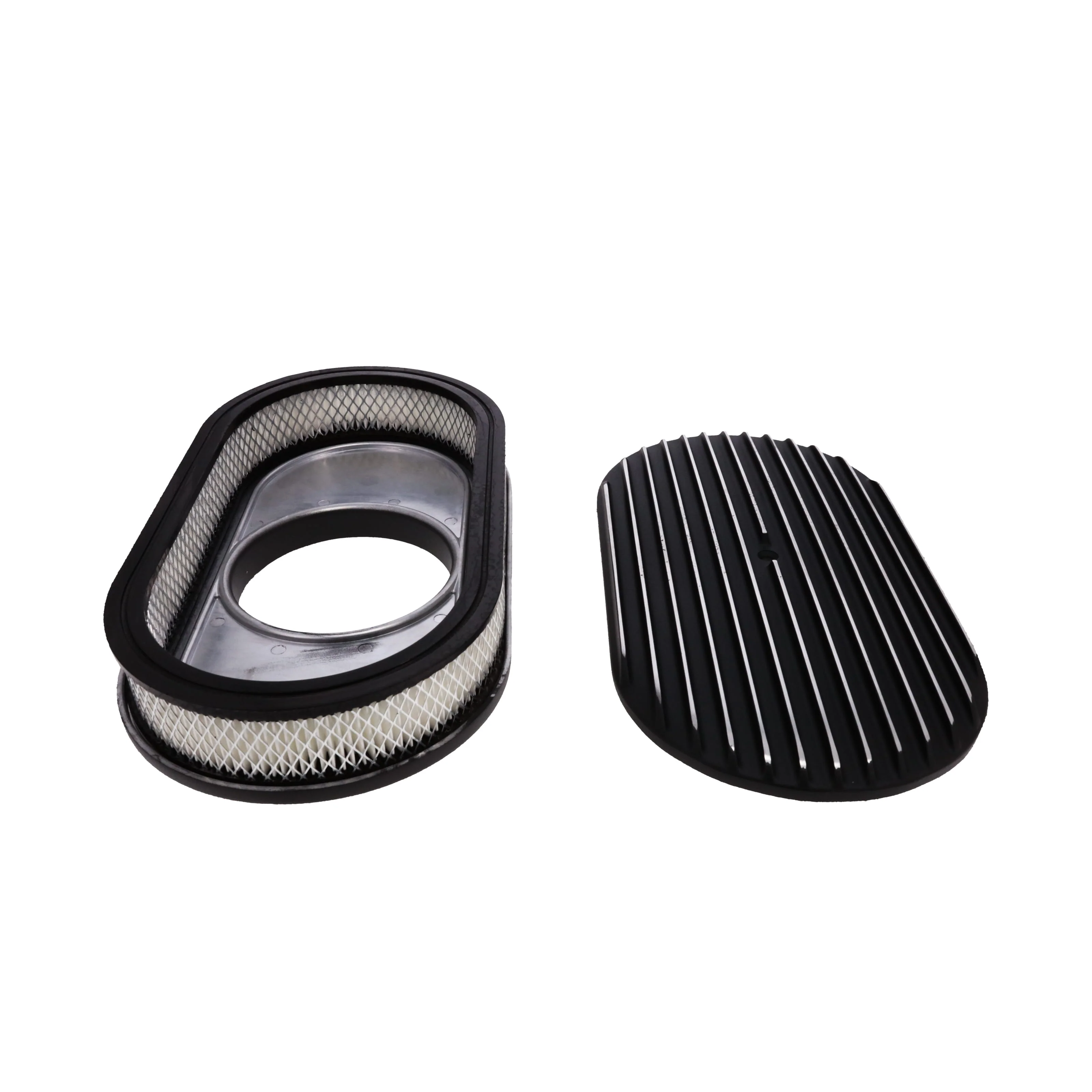 15" X 2" Full Finned Oval Aluminum Air Cleaner Kit, Paper Filter, Flat Base - Black - Image 4