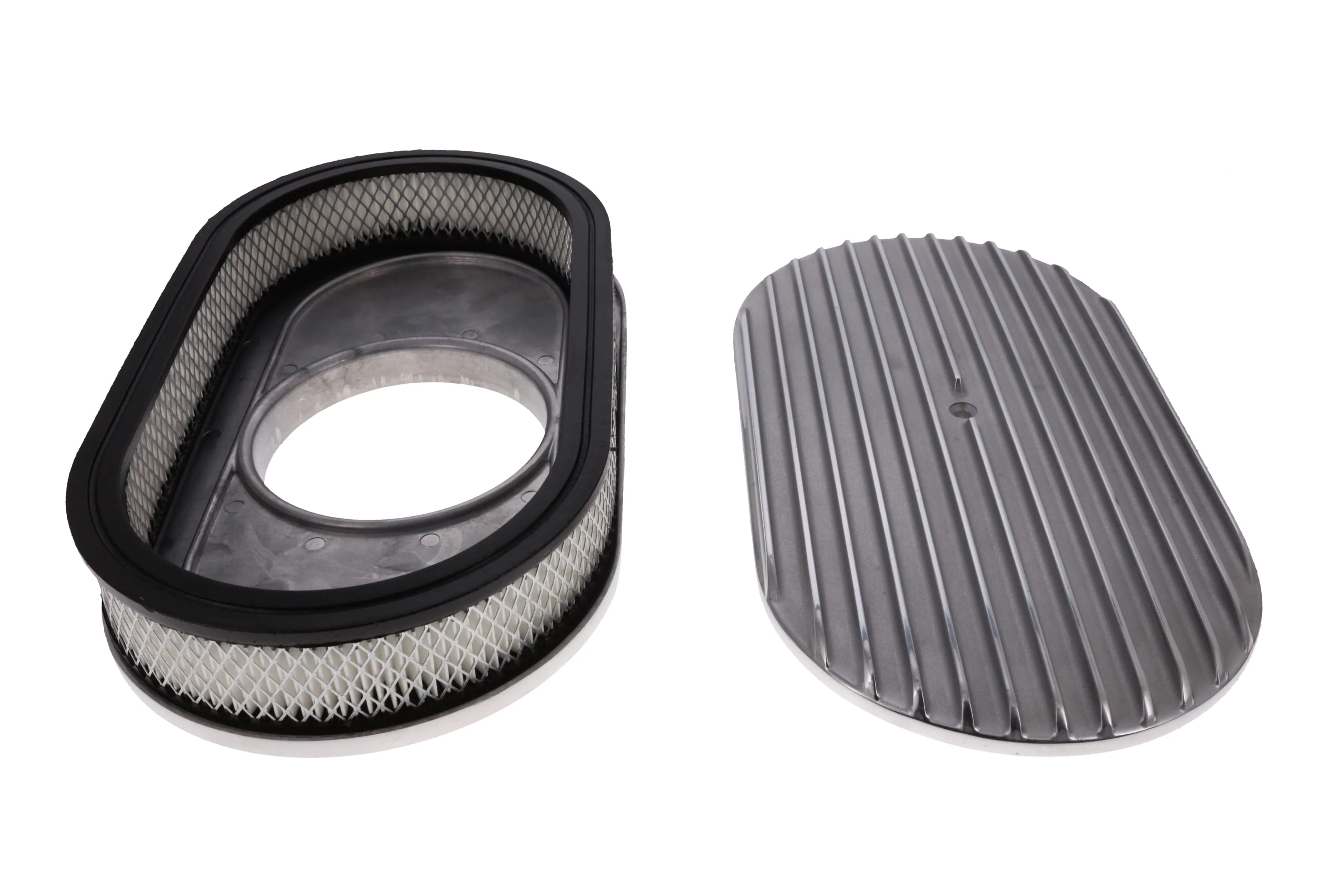 15" X 2" Full Finned Oval Aluminum Air Cleaner Kit, Paper Filter, Flat Base - Polished - Image 3