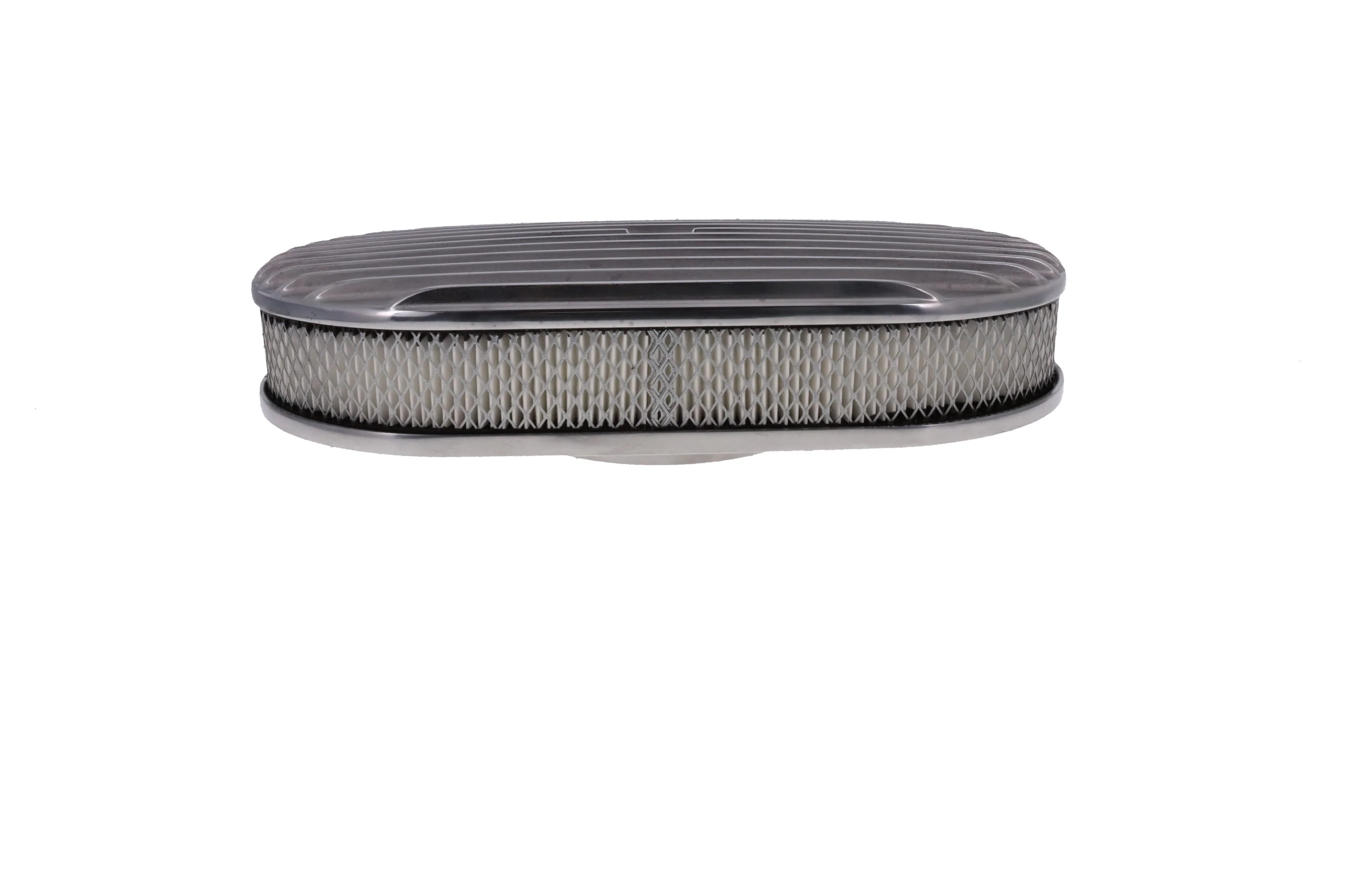 15" X 2" Full Finned Oval Aluminum Air Cleaner Kit, Paper Filter, Flat Base - Polished - Image 4