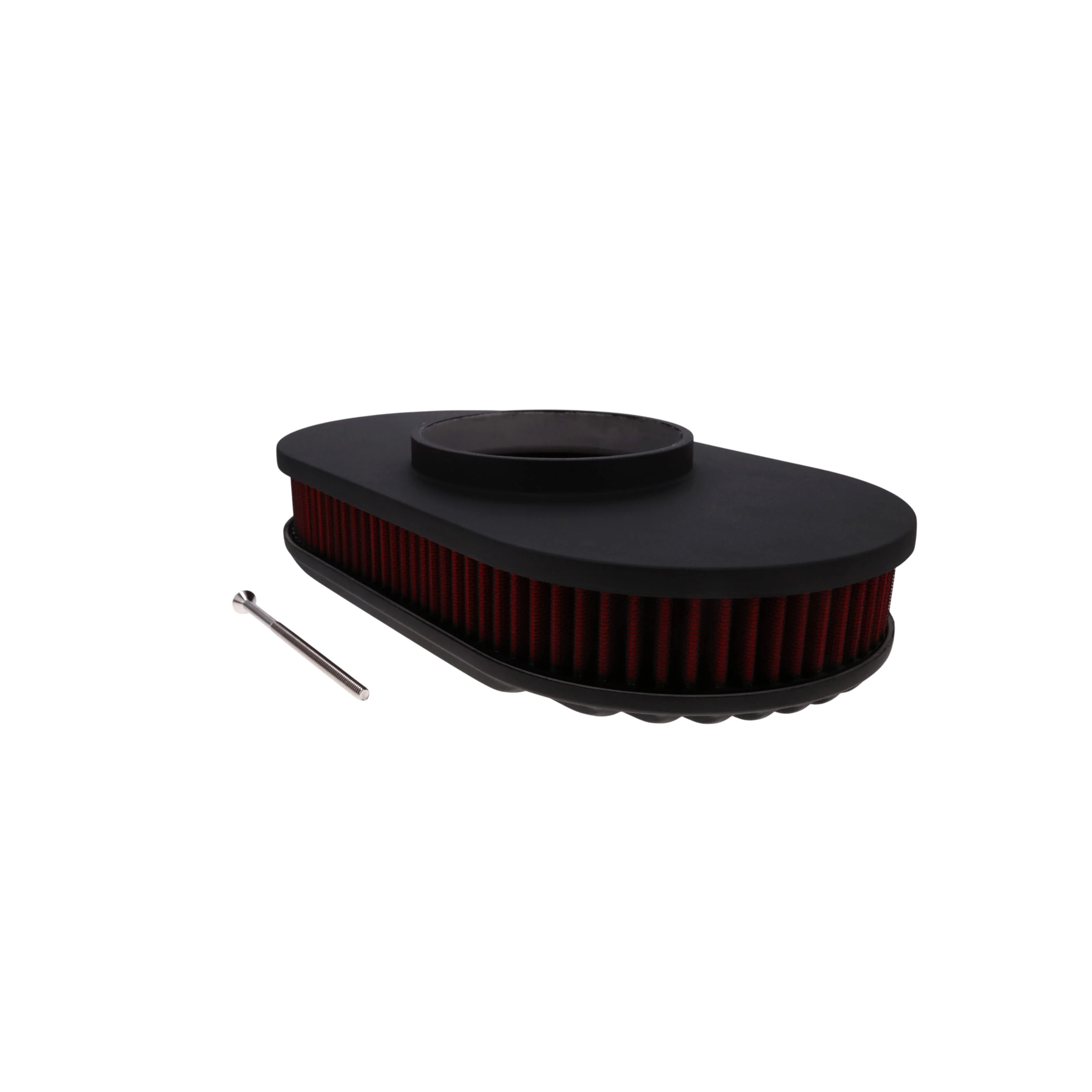 15" X 2" Full Finned Oval Aluminum Air Cleaner Kit, Red Washable Filter, Flat Base - Black - Image 5