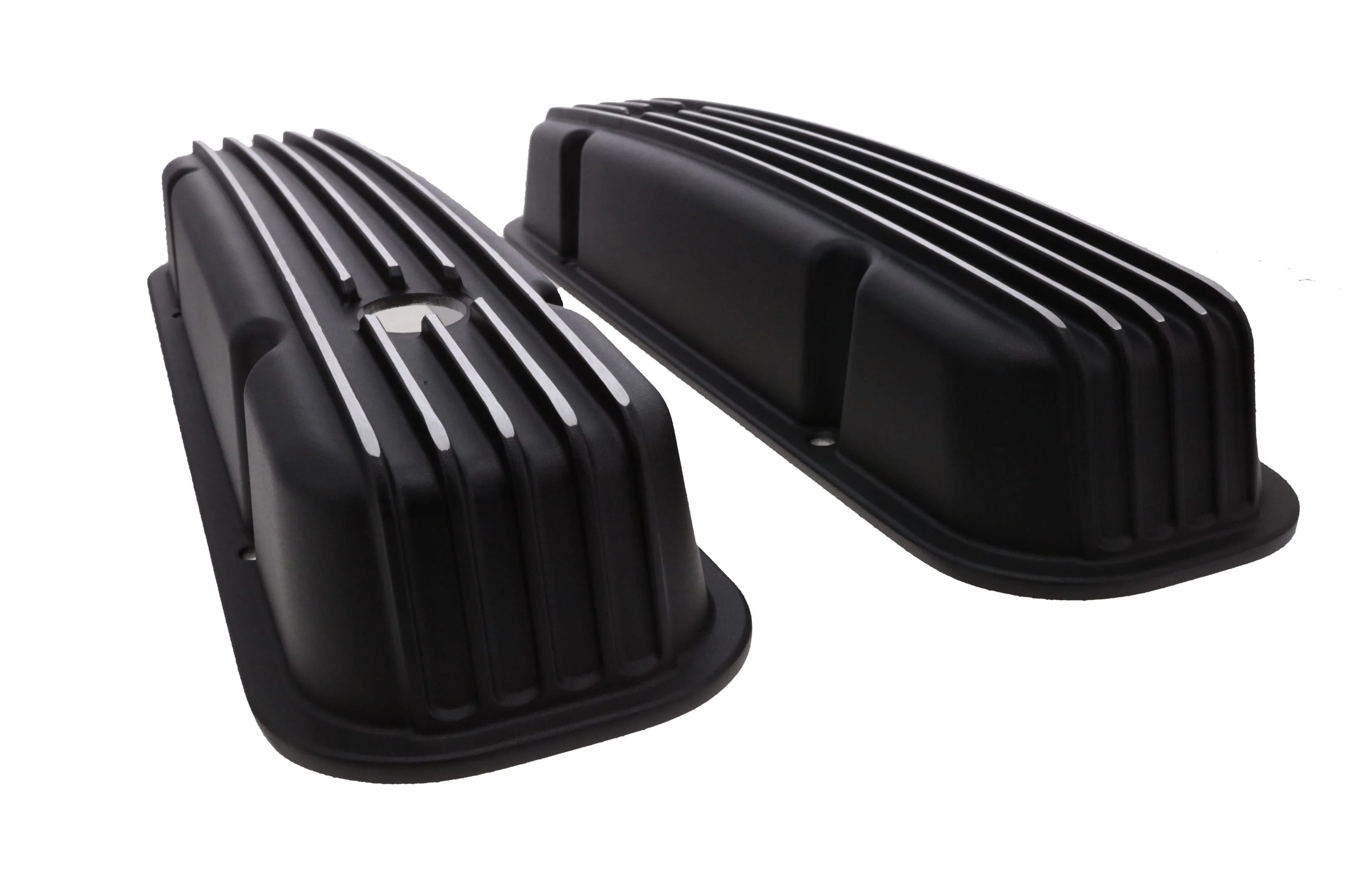 1957-1979 Pontiac Finned Aluminum Valve Covers, 2 3/4" Ht., 1.25" Hole, Black - Image 5