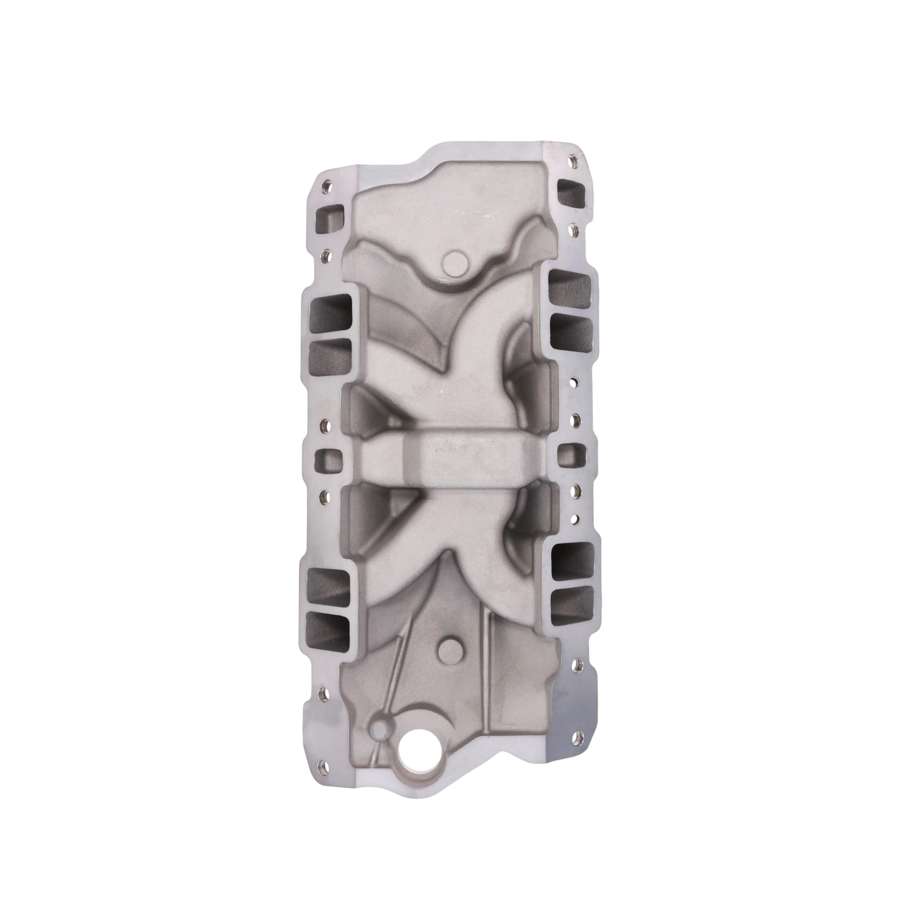 1957-1986 Chevy SB Aluminum Intake Manifold, Dual Plane, Hi-Rise - Satin - Image 4