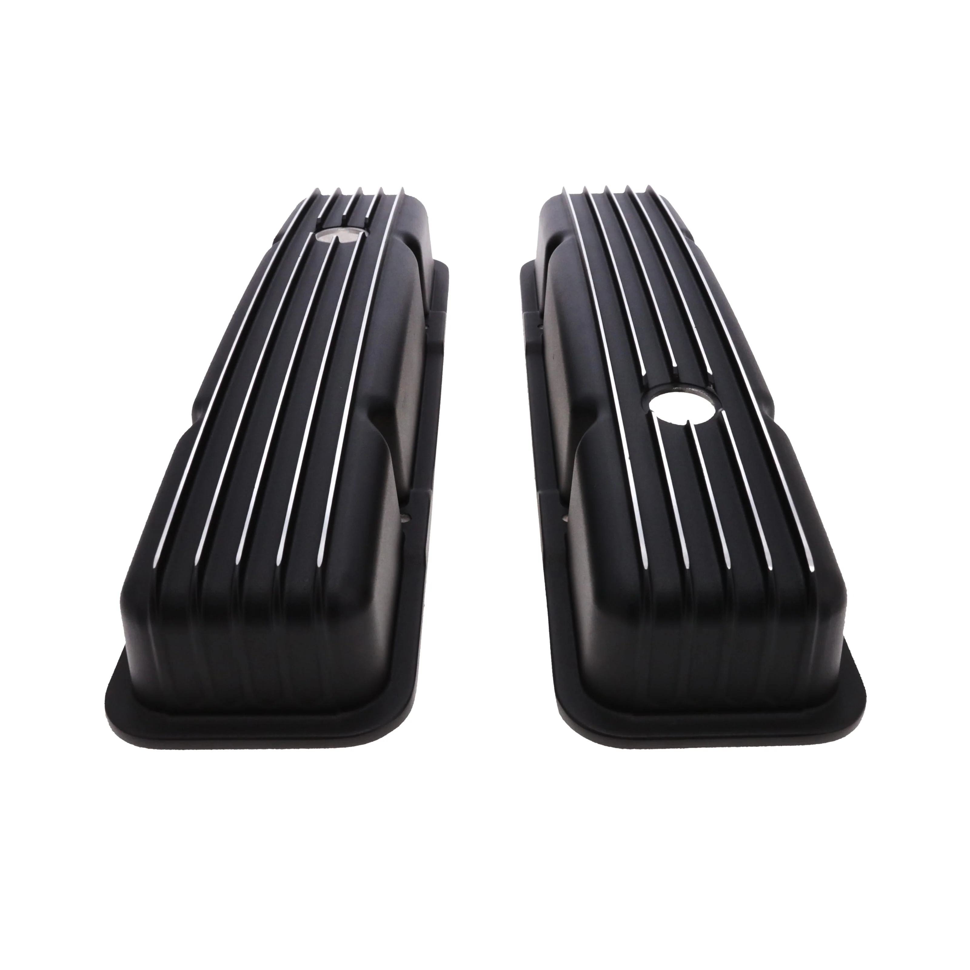 1958-1986 Chevy SB Finned Aluminum Valve Covers, 2 9/16" Ht., 1.25" Hole - Black - Image 3