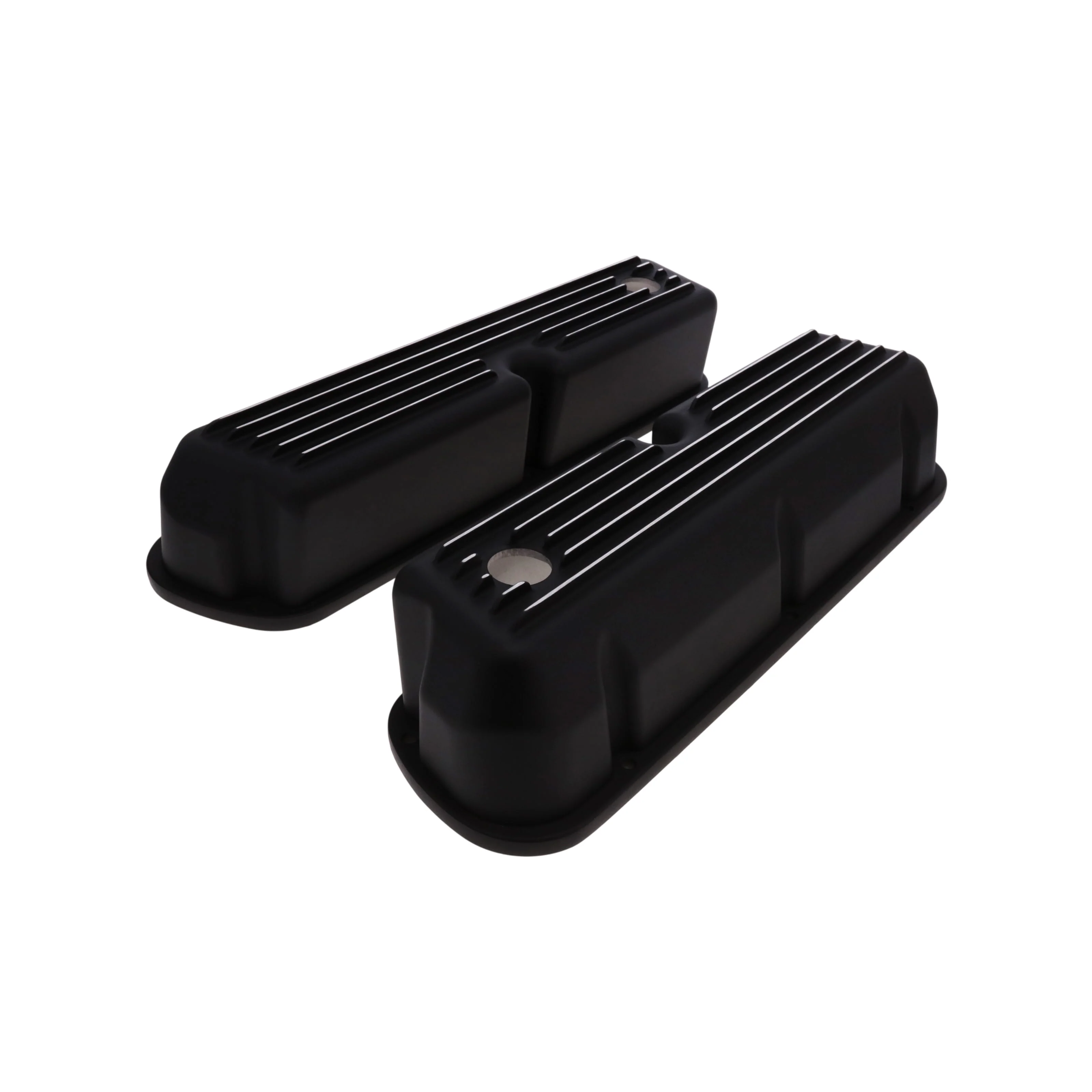 1962-2001 Ford SB 289, 351W Tall Finned Aluminum Valve Cover, 3 13/16" Ht., 1.25" Hole - Black