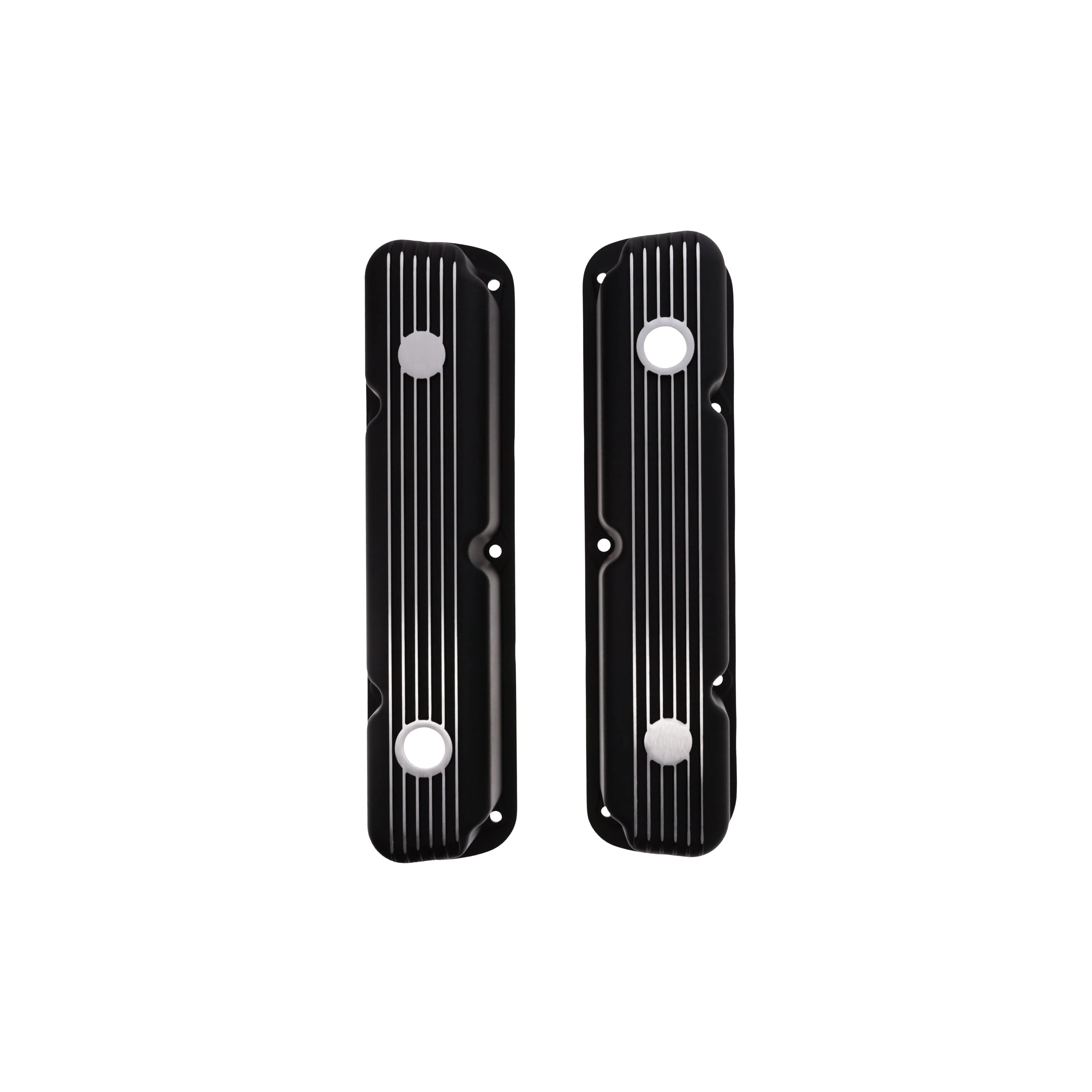 1964-1991 Mopar SB V8 Finned Aluminum Valve Covers, 3 3/4" Ex. 3 3/8" In. Ht., 1.25" Hole - Black - Image 4