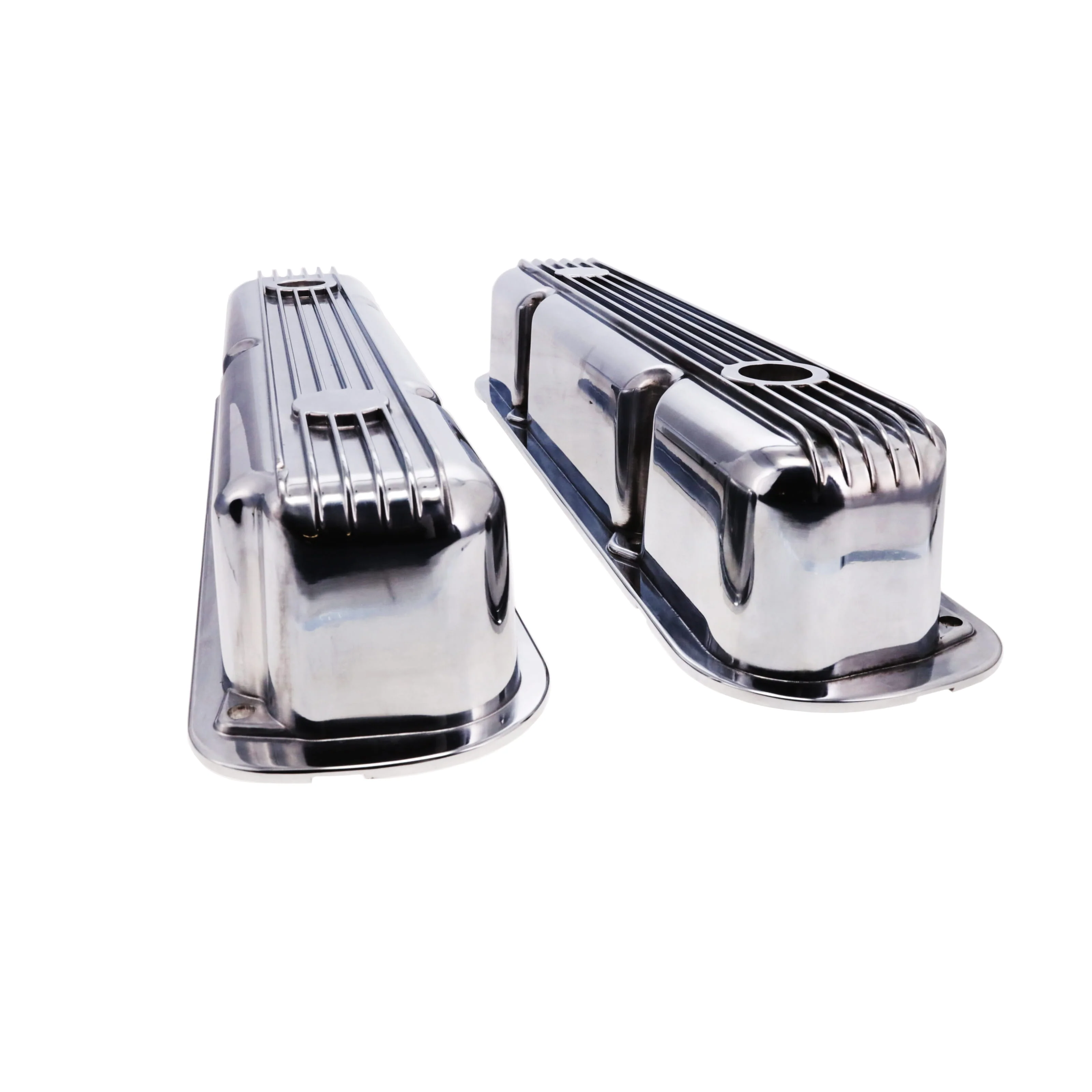 1964-1991 Mopar SB V8 Finned Aluminum Valve Covers, 3 3/4" Ex. 3 3/8" In. Ht., 1.25" Hole - Polished - Image 3