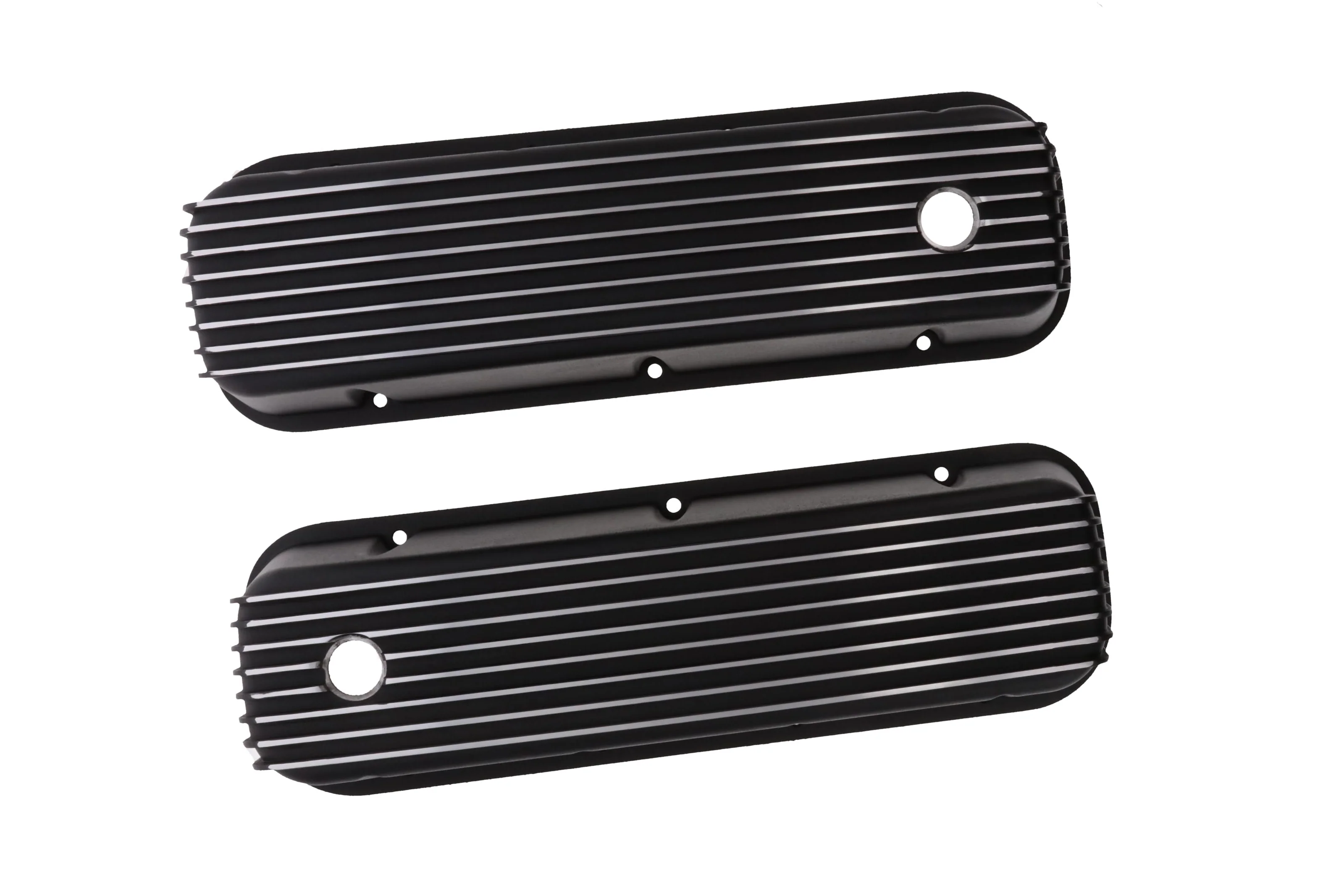 1965-1995 Chevy BB Tall Finned Aluminum Valve Covers, 3 11/16" Ht., 1.25" Hole, Black - Image 4