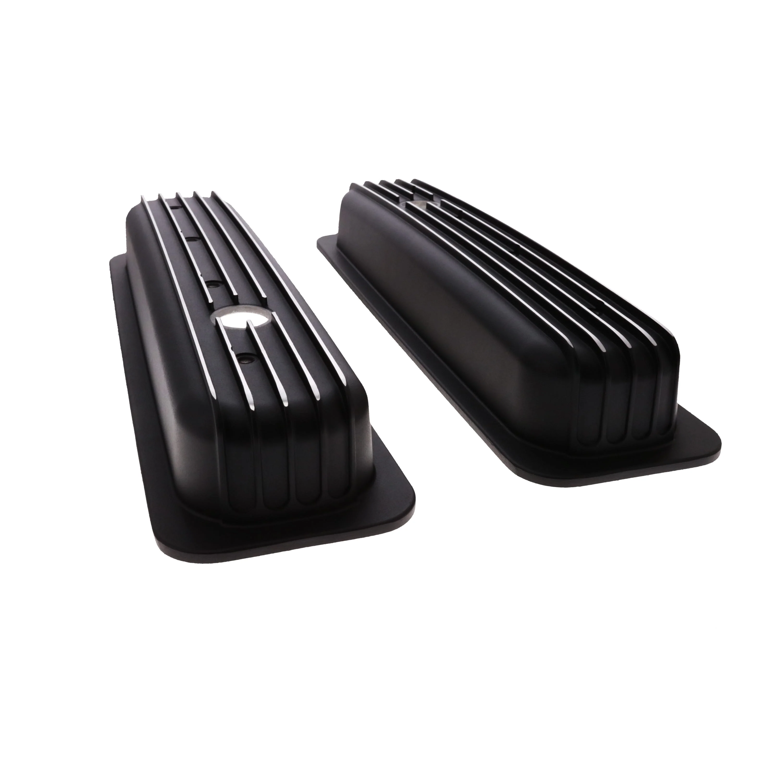 1987-2000 Chevy SB Finned Aluminum Center Bolt Valve Cover, 2 9/16" Ht., 1.25" Hole - Black - Image 5