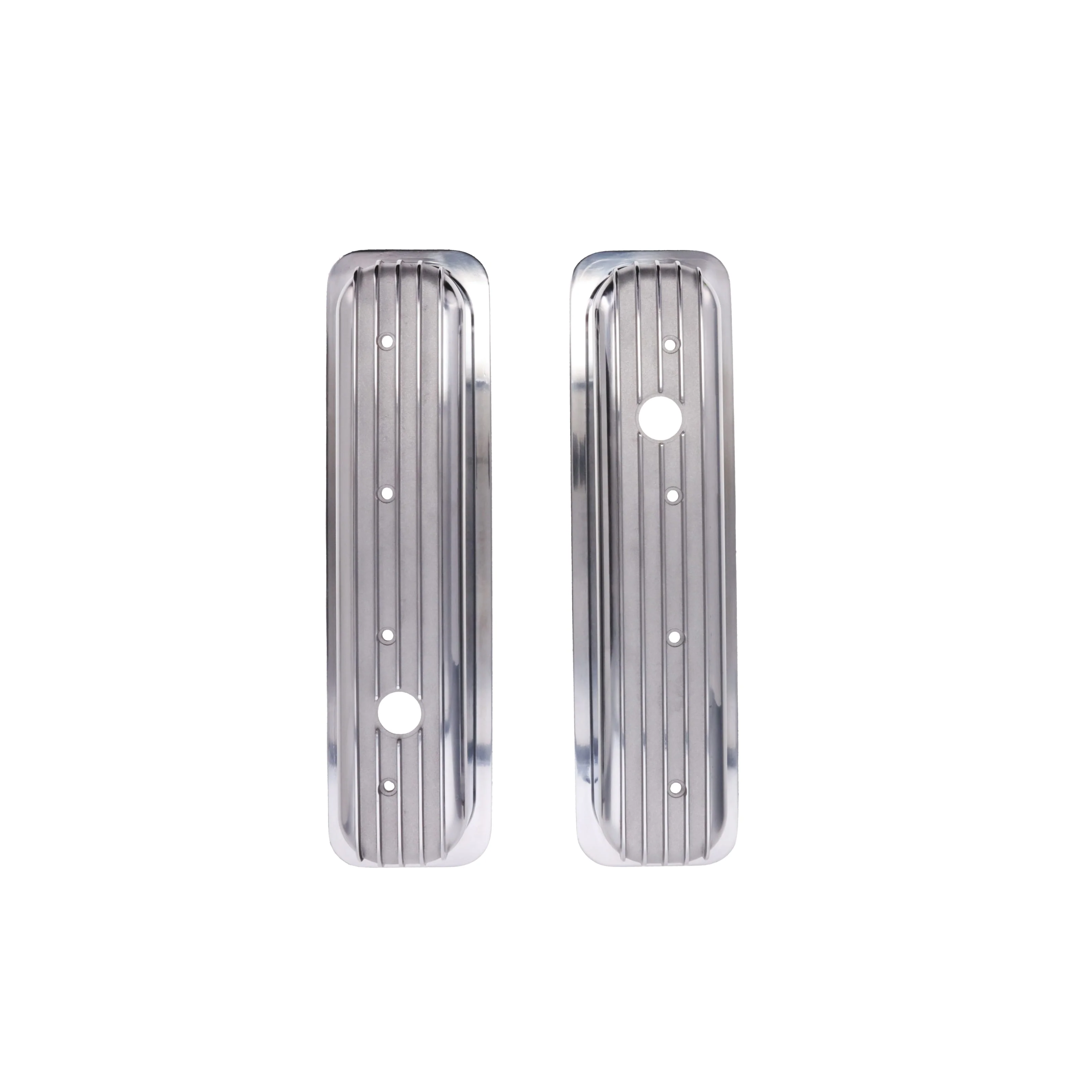 1987-2000 Chevy SB Finned Aluminum Center Bolt Valve Cover, 2 9/16" Ht., 1.25" Hole - Polished - Image 4