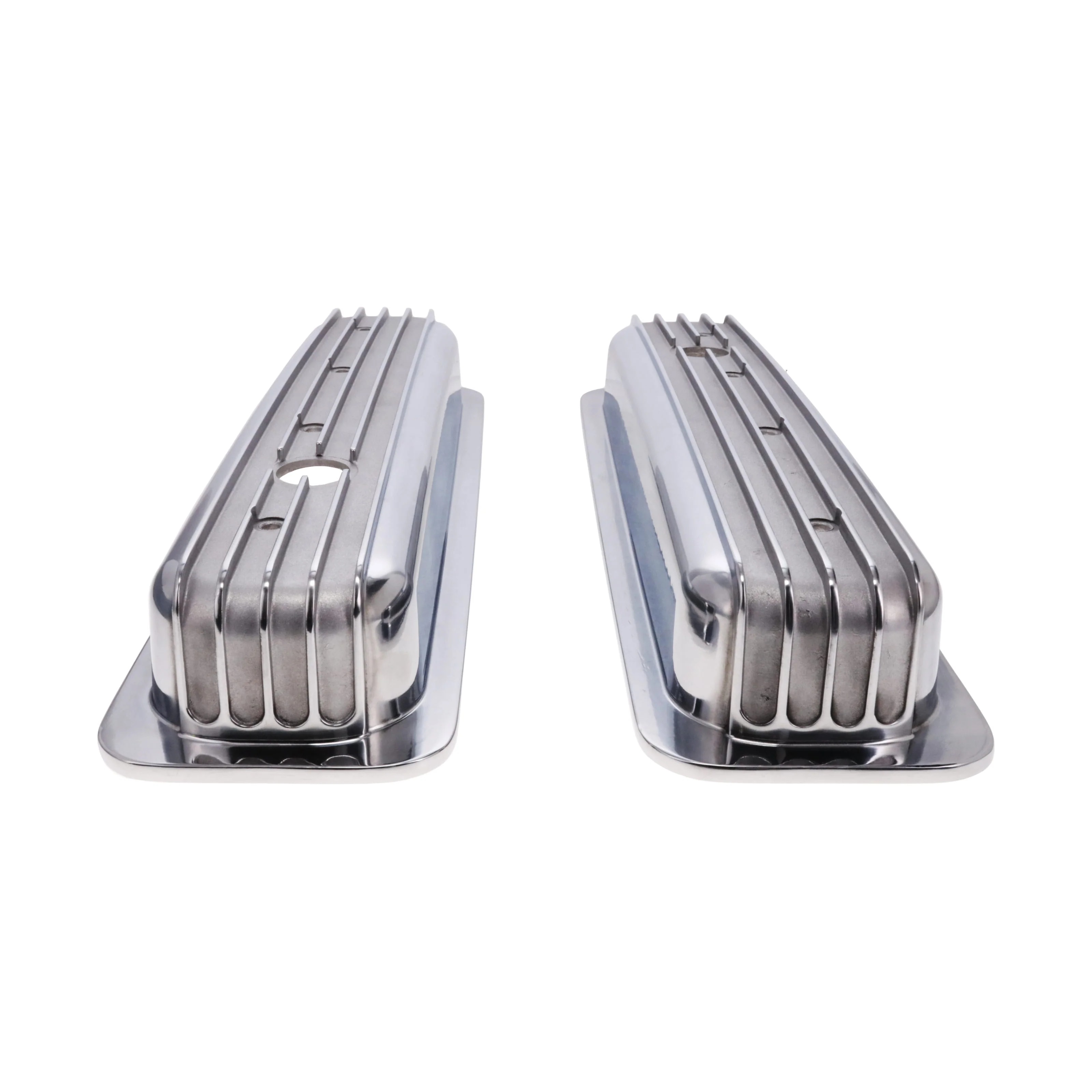 1987-2000 Chevy SB Finned Aluminum Center Bolt Valve Cover, 2 9/16" Ht., 1.25" Hole - Polished - Image 5