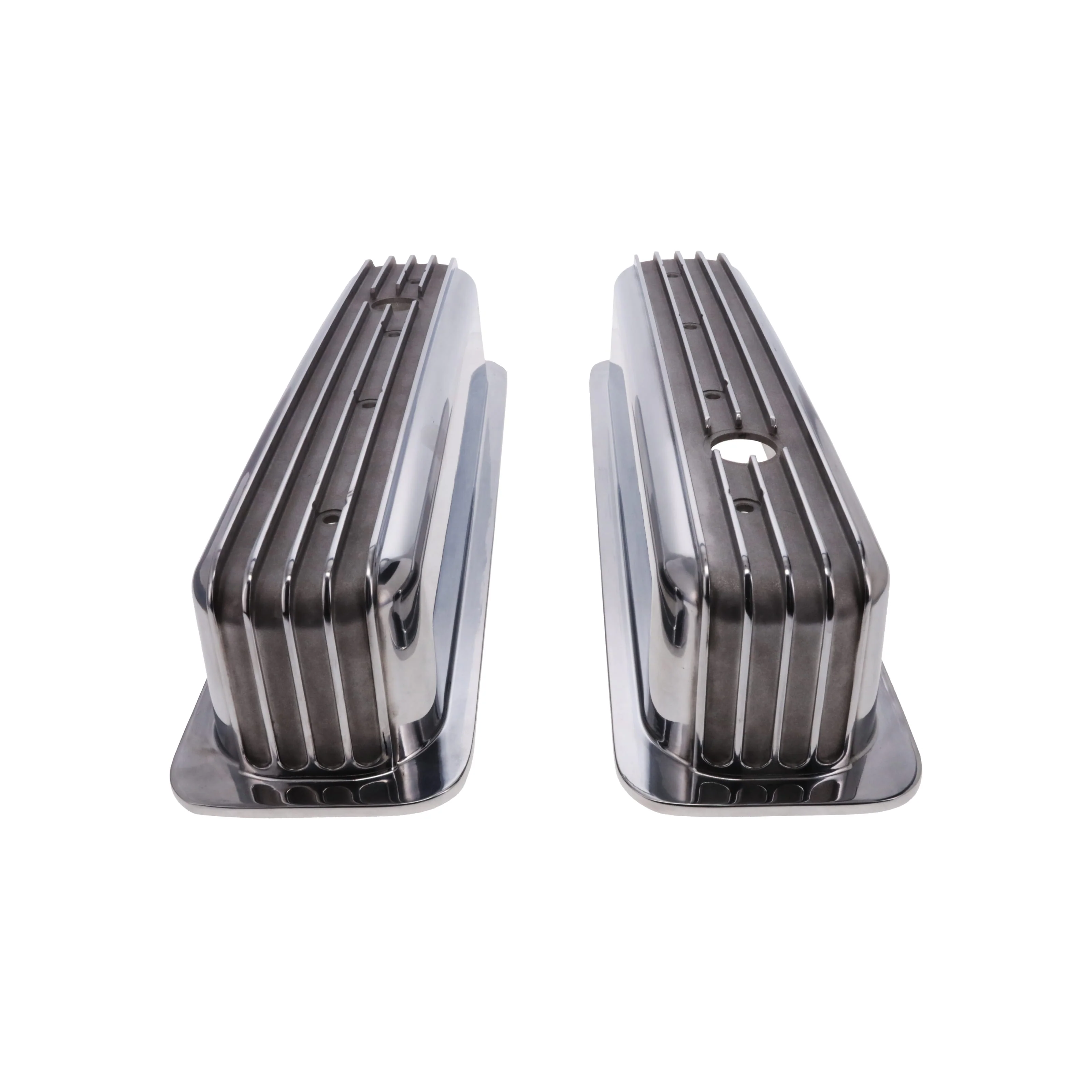 1987-2000 Chevy SB Finned Aluminum Center Bolt Valve Cover, 3 11/16" Ht., 1.25" Hole, Polished - Image 2