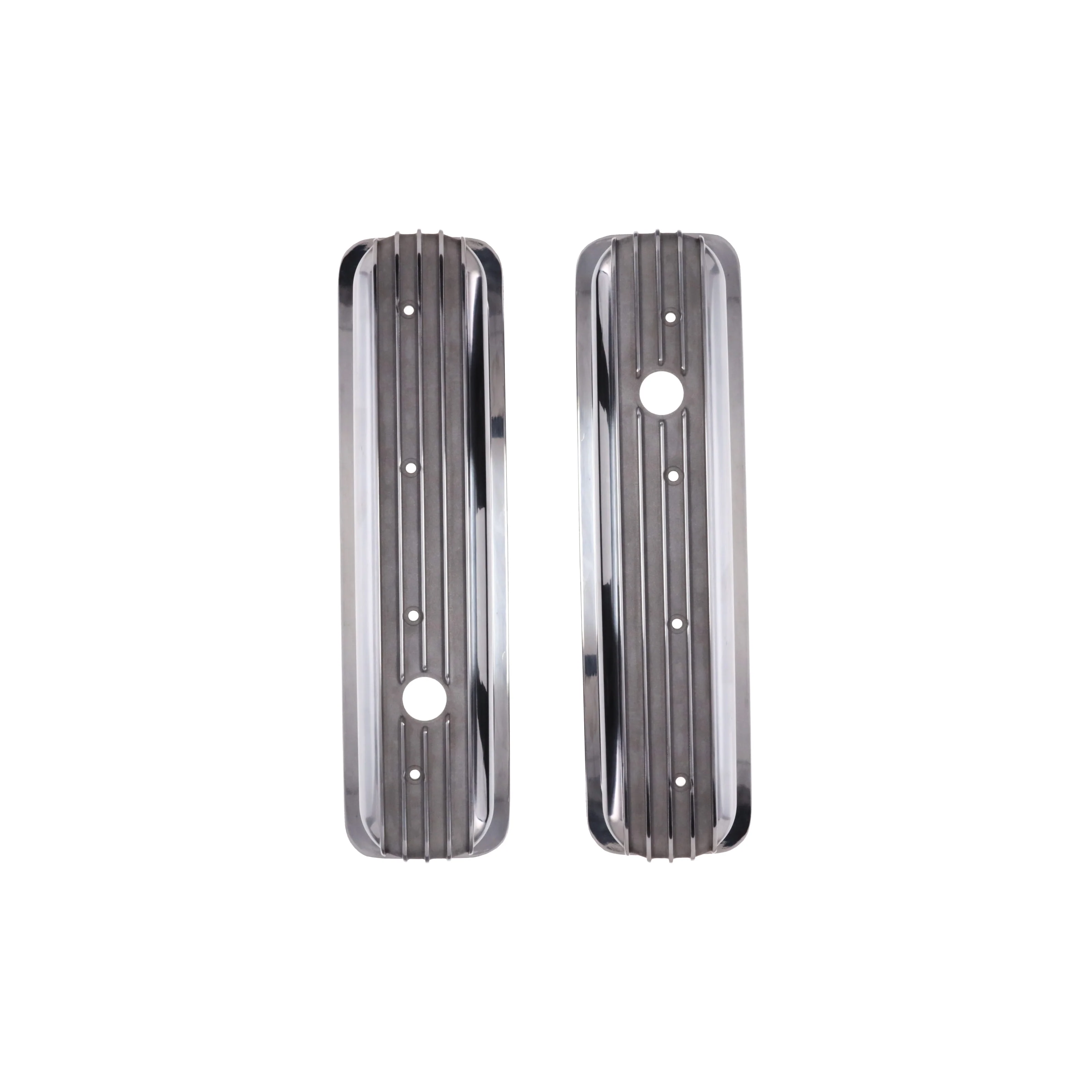 1987-2000 Chevy SB Finned Aluminum Center Bolt Valve Cover, 3 11/16" Ht., 1.25" Hole, Polished - Image 4