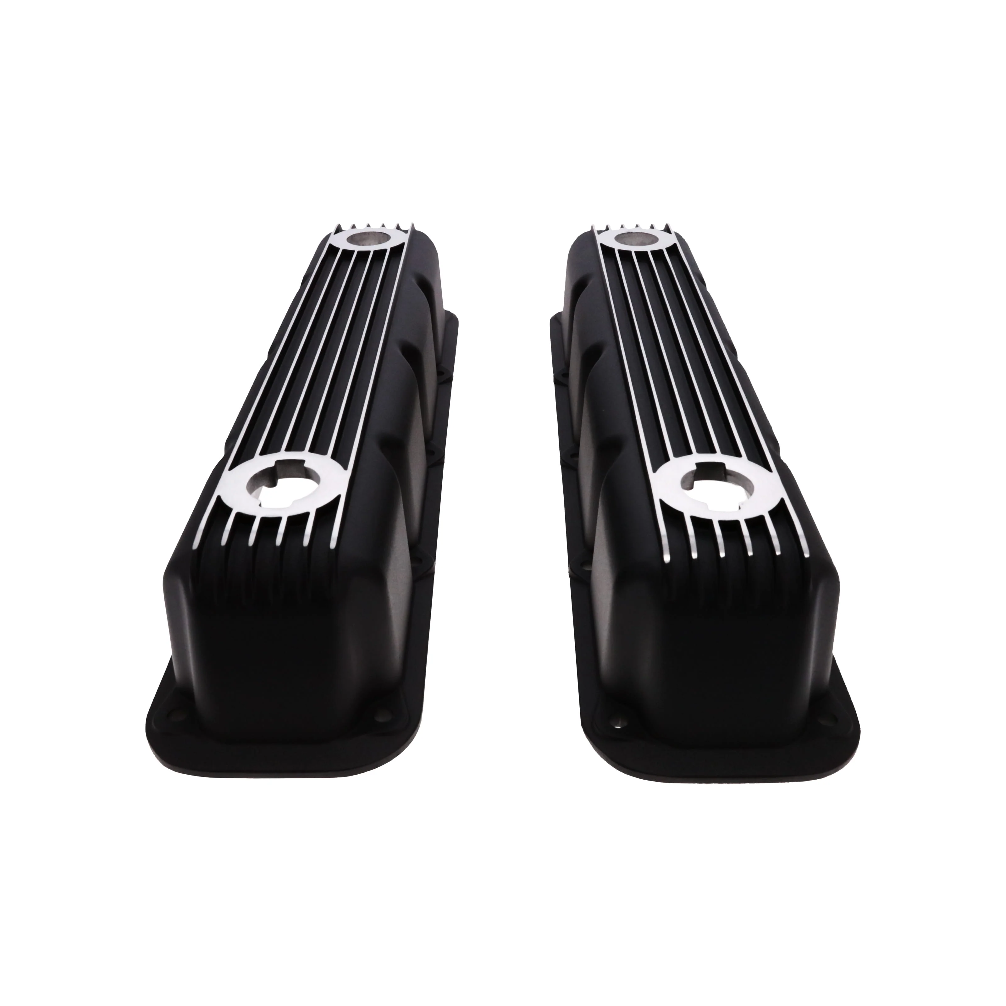 1992-2003 Mopar SB V8 Finned Aluminum Valve Covers, 3 1/2" Ex. 3 1/8" In. Ht., 1.25" Hole, Black - Image 3