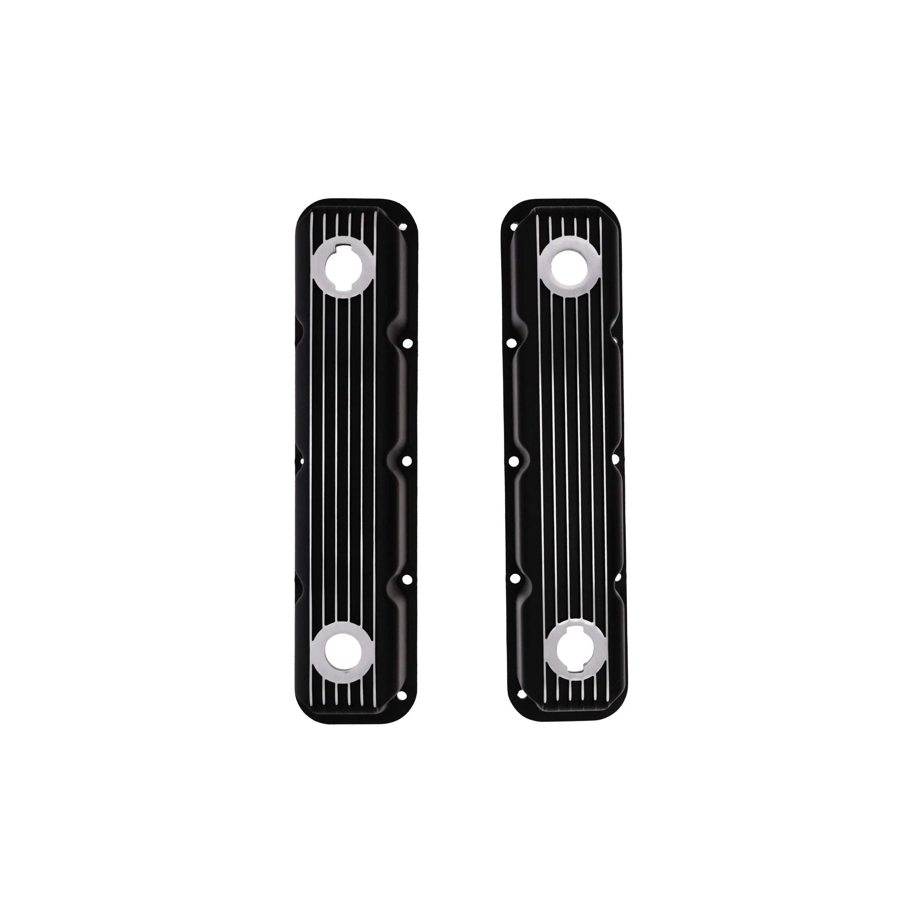 1992-2003 Mopar SB V8 Finned Aluminum Valve Covers, 3 1/2" Ex. 3 1/8" In. Ht., 1.25" Hole, Black - Image 4