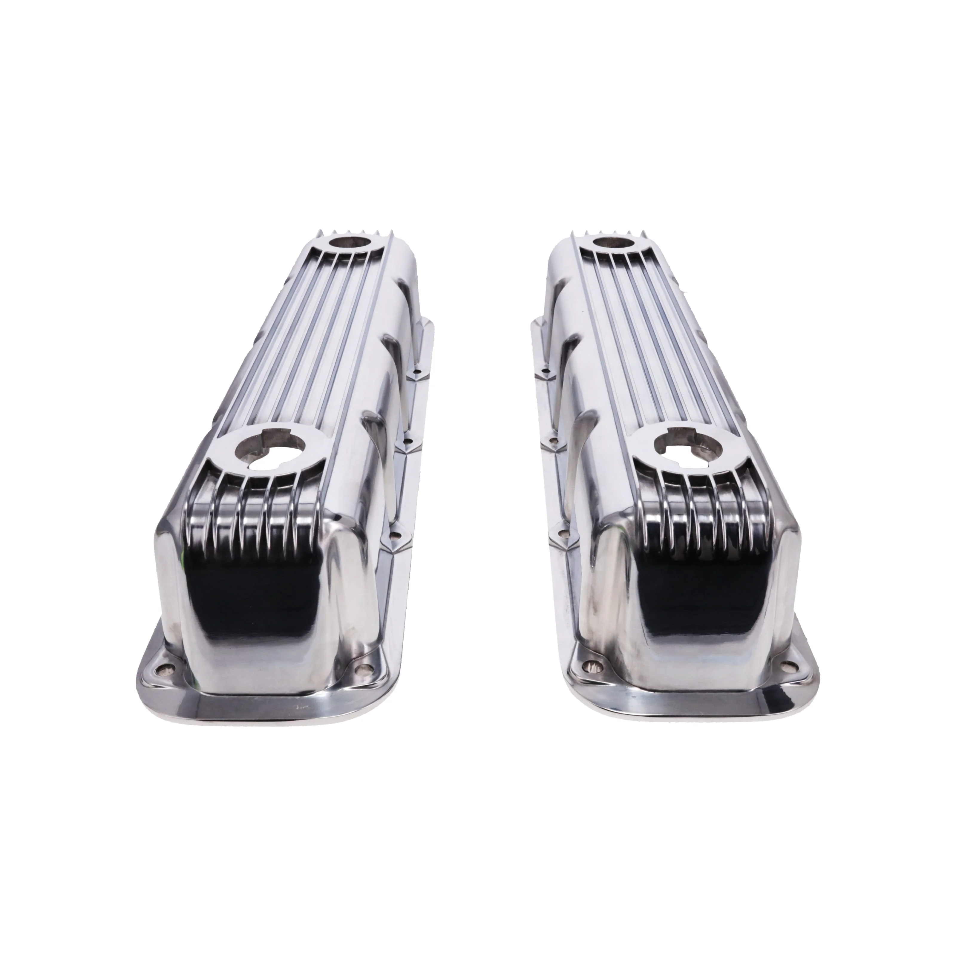 1992-2003 Mopar SB V8 Finned Aluminum Valve Covers, 3 1/2" Ex. 3 1/8" In. Ht., 1.25" Hole, Polished - Image 3