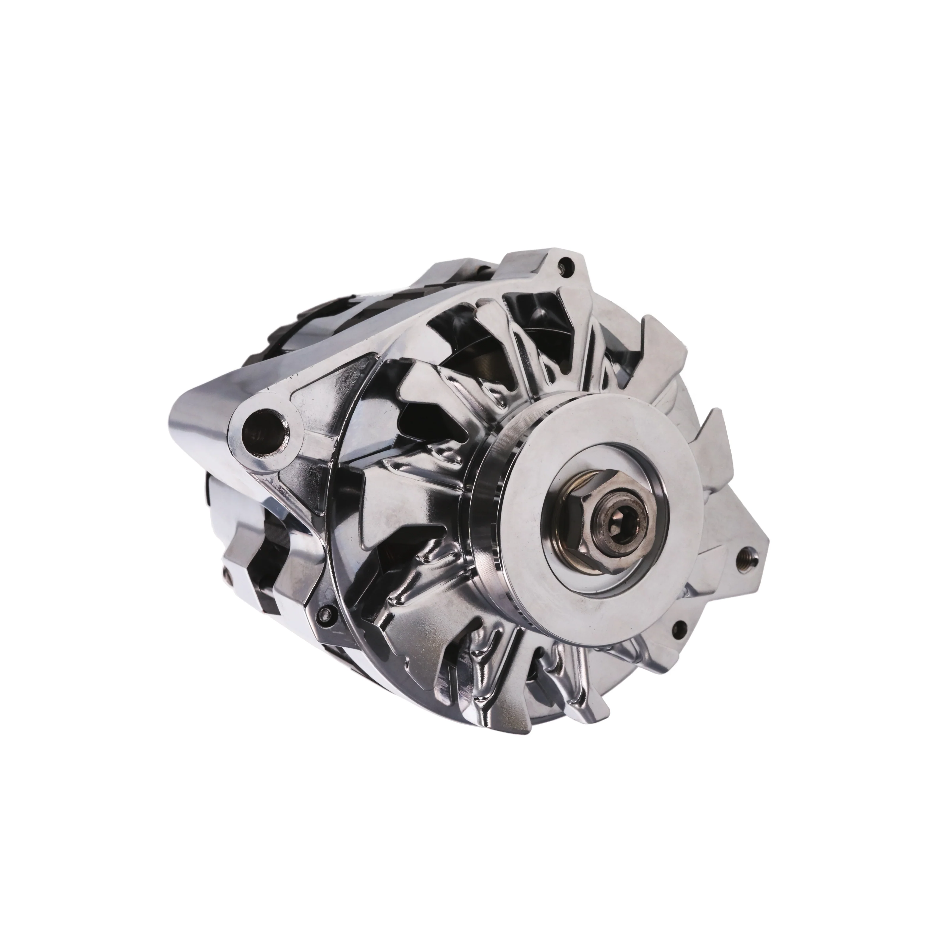 6.61 in. GM CS130 Style 160 Amp Alternator with V-Belt Pulley - Chrome - Image 2