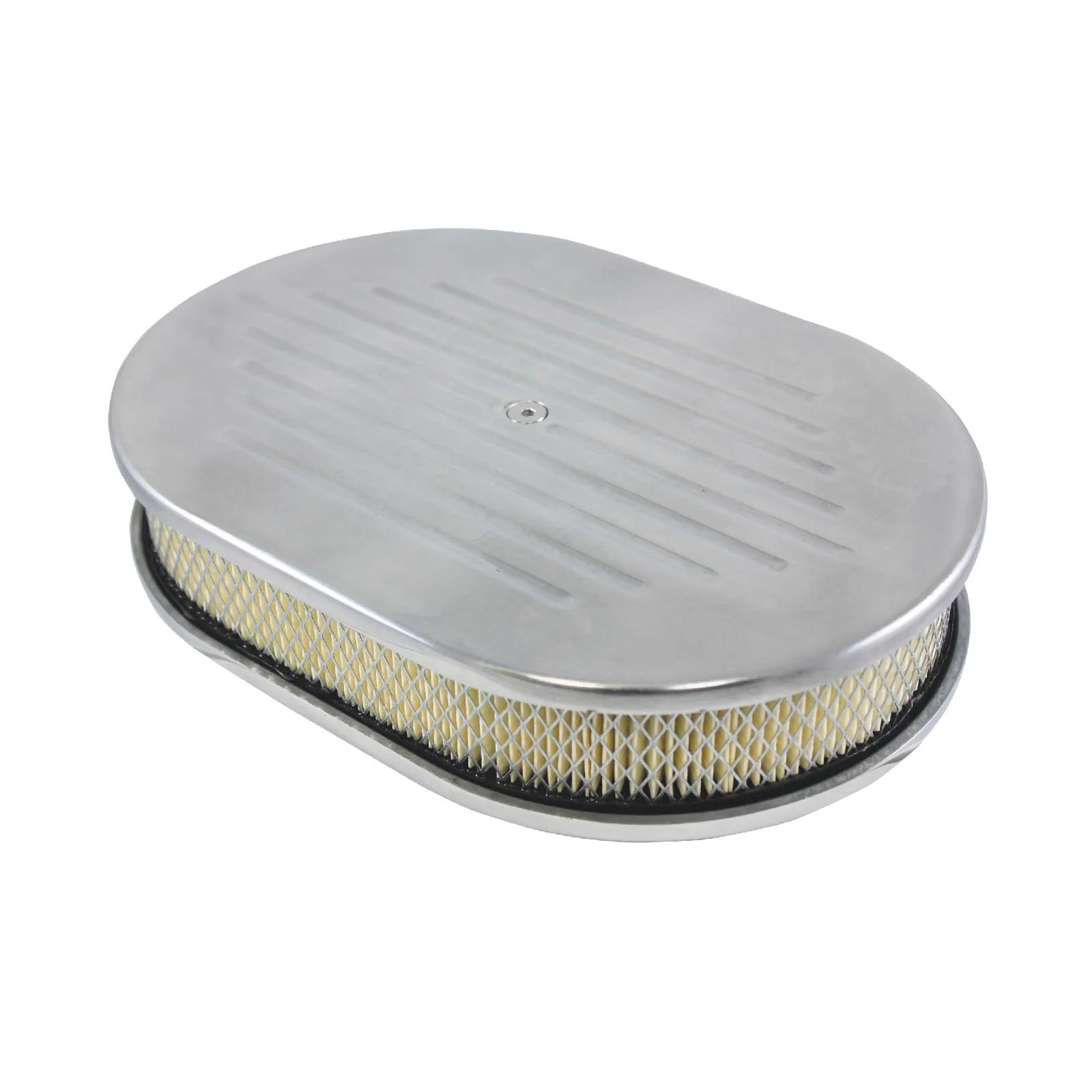 12" Polished Aluminum Ball Milled Oval Air Cleaner Kit with Flat Base