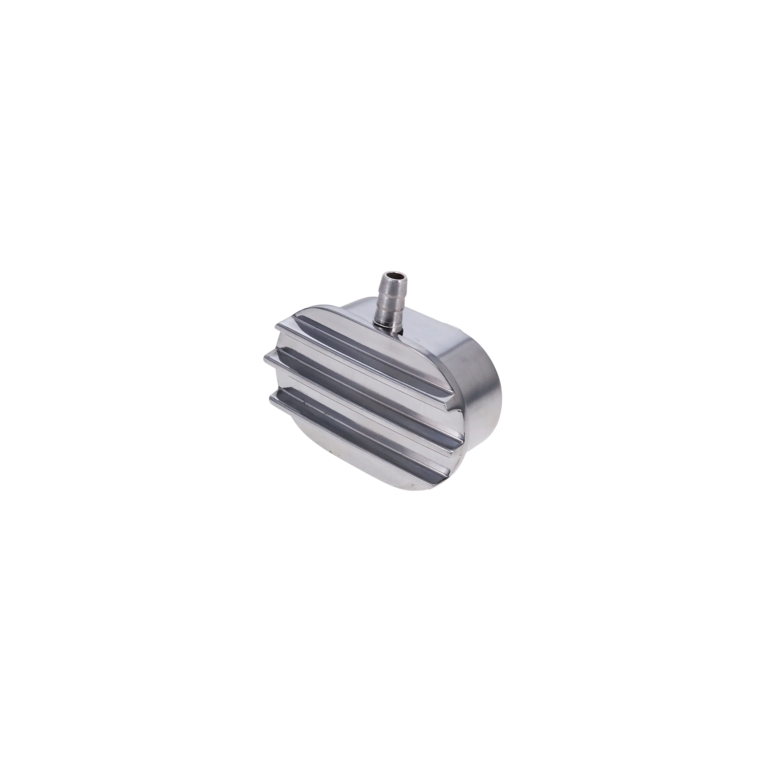Aluminum Breather Cap, Push-In with Tube Oval Finned - Polished - Image 3