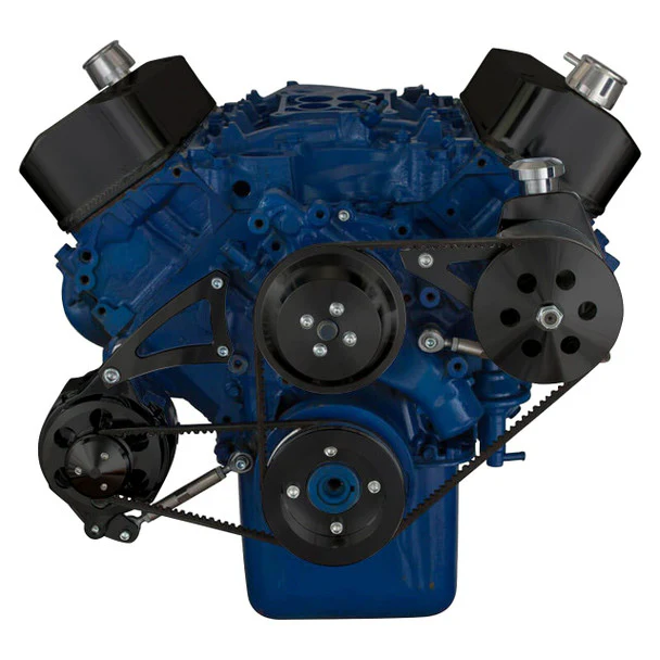 Big Block Ford Pulley System (429 & 460) Power Steering with Low Mount Alternator - Black - Image 2