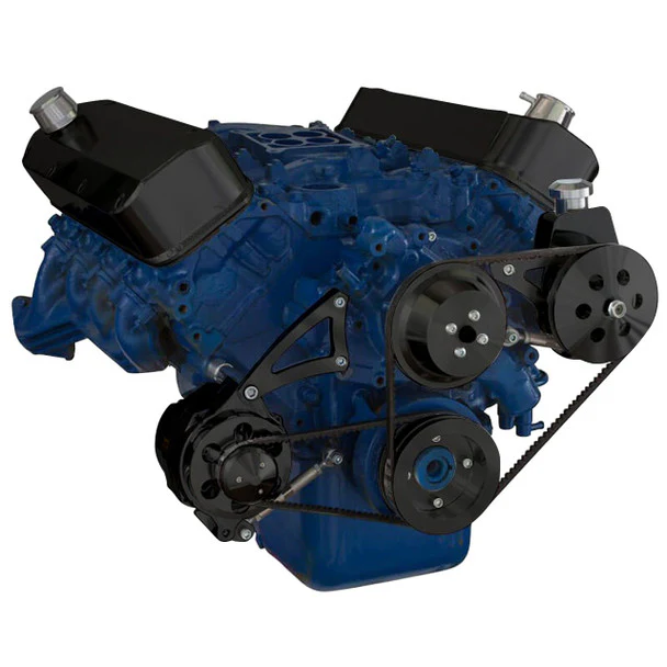 Big Block Ford Pulley System (429 & 460) Power Steering with Low Mount Alternator - Black - Image 3