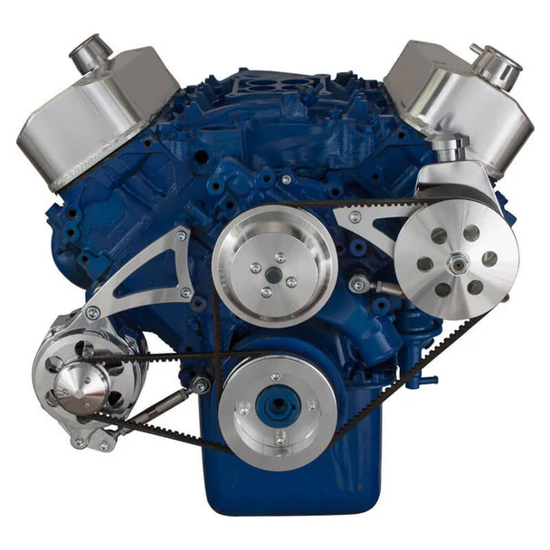 Big Block Ford Pulley System (429 & 460) Power Steering with Low Mount Alternator - Polished - Image 2