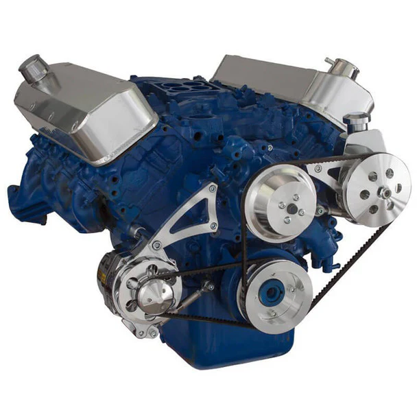 Big Block Ford Pulley System (429 & 460) Power Steering with Low Mount Alternator - Polished - Image 3