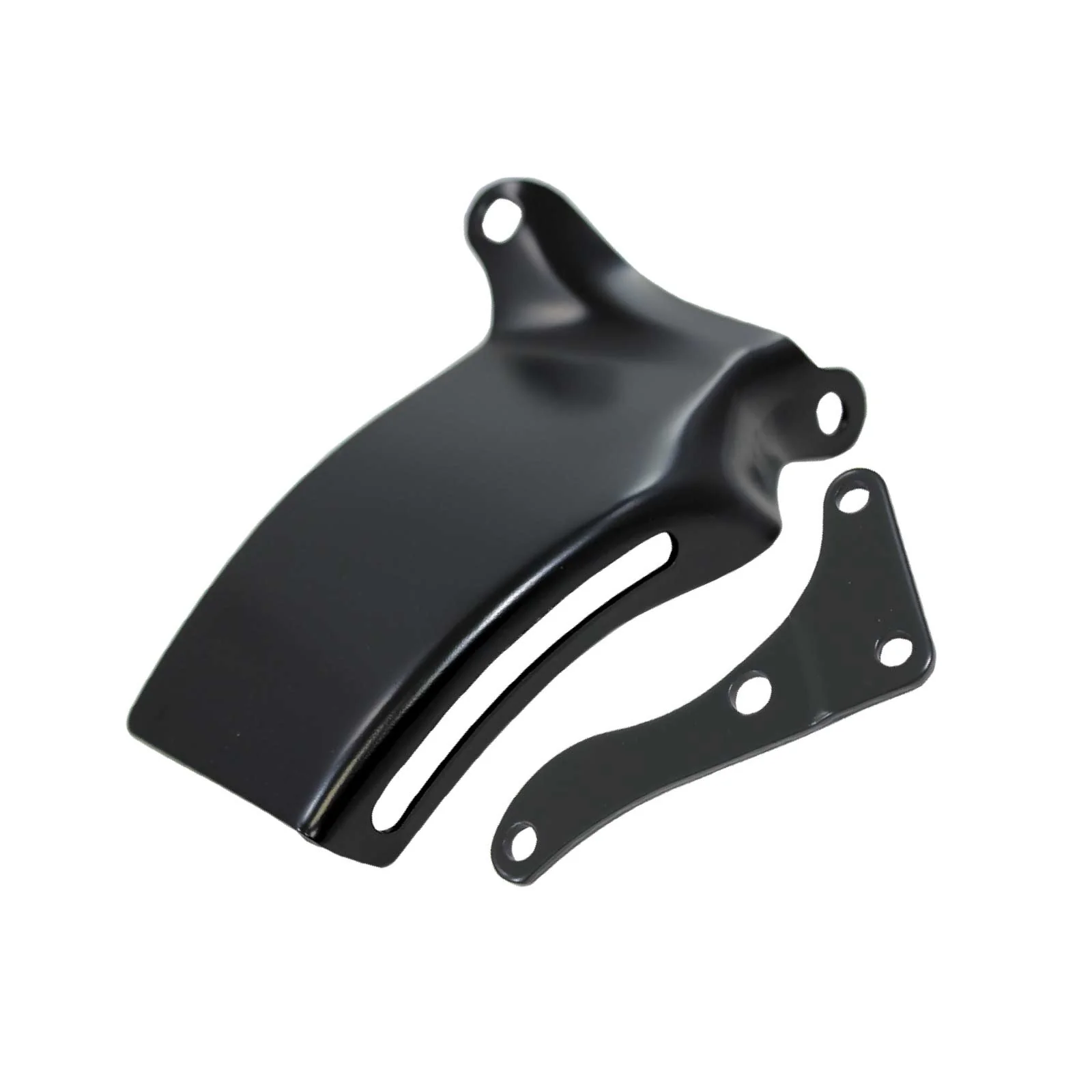 Chevy Small Block 1976-86 Long Water Pump Steel Passenger Side Alternator Bracket Set - Black
