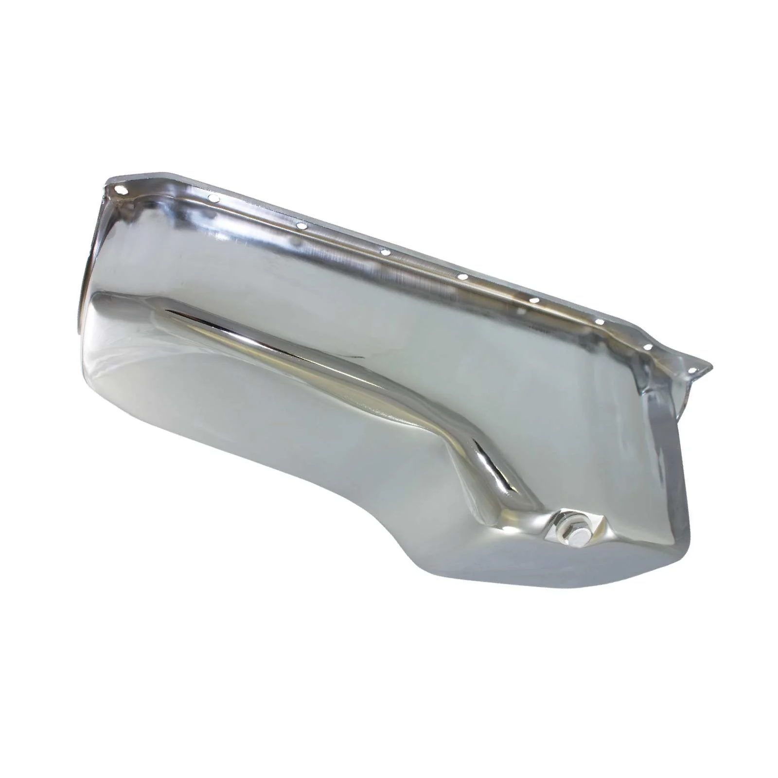 Chevy Small Block 1986 & Up Passenger Side Dipstick Steel Oil Pan - Chrome