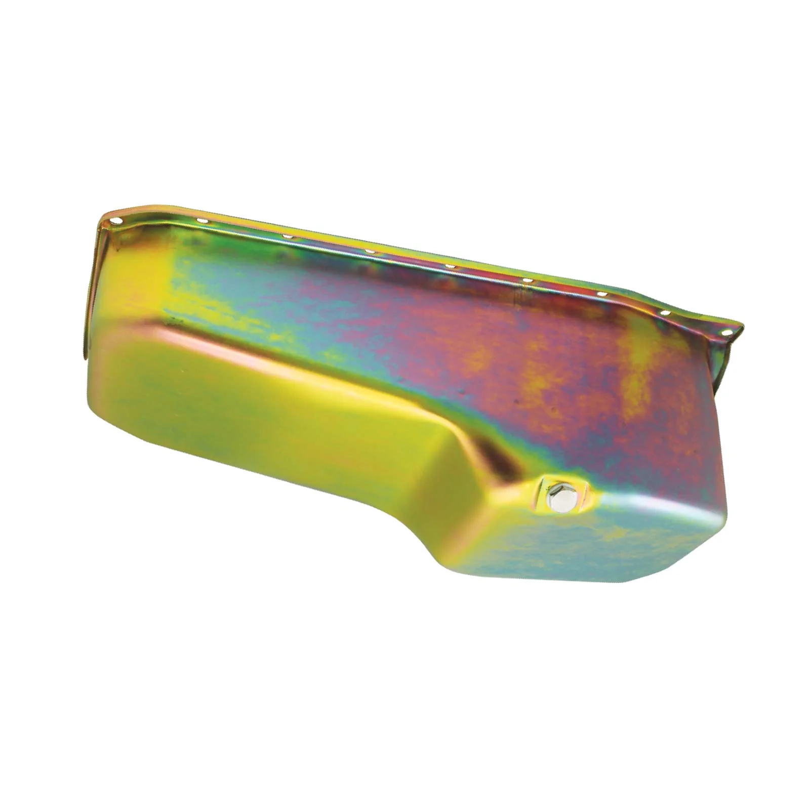Chevy Small Block 1986 & Up Passenger Side Dipstick Steel Oil Pan - Gold Zinc