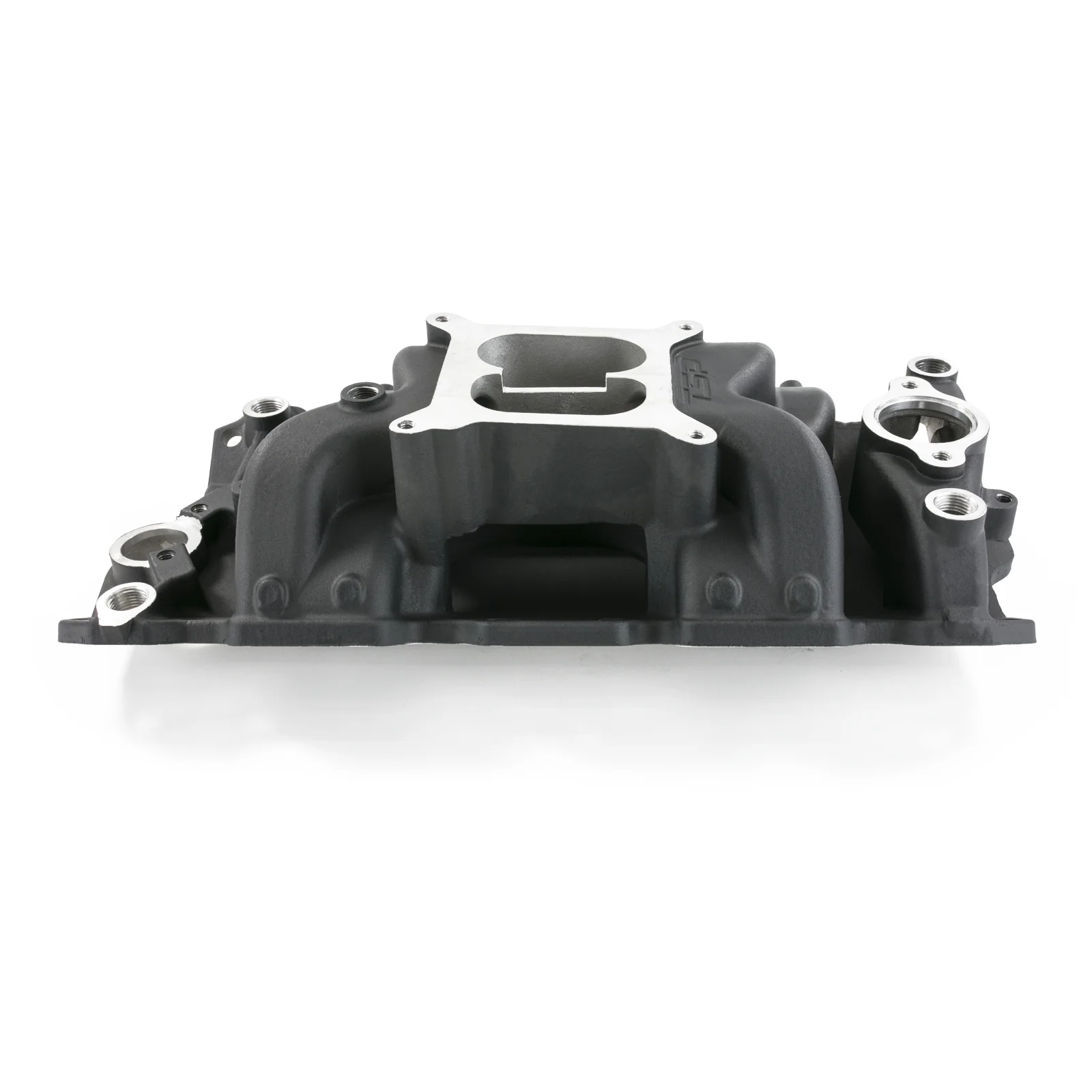 Chevy Small Block Carbureted Dual Plane Air Gap Aluminum Intake Manifold - Black - Image 2