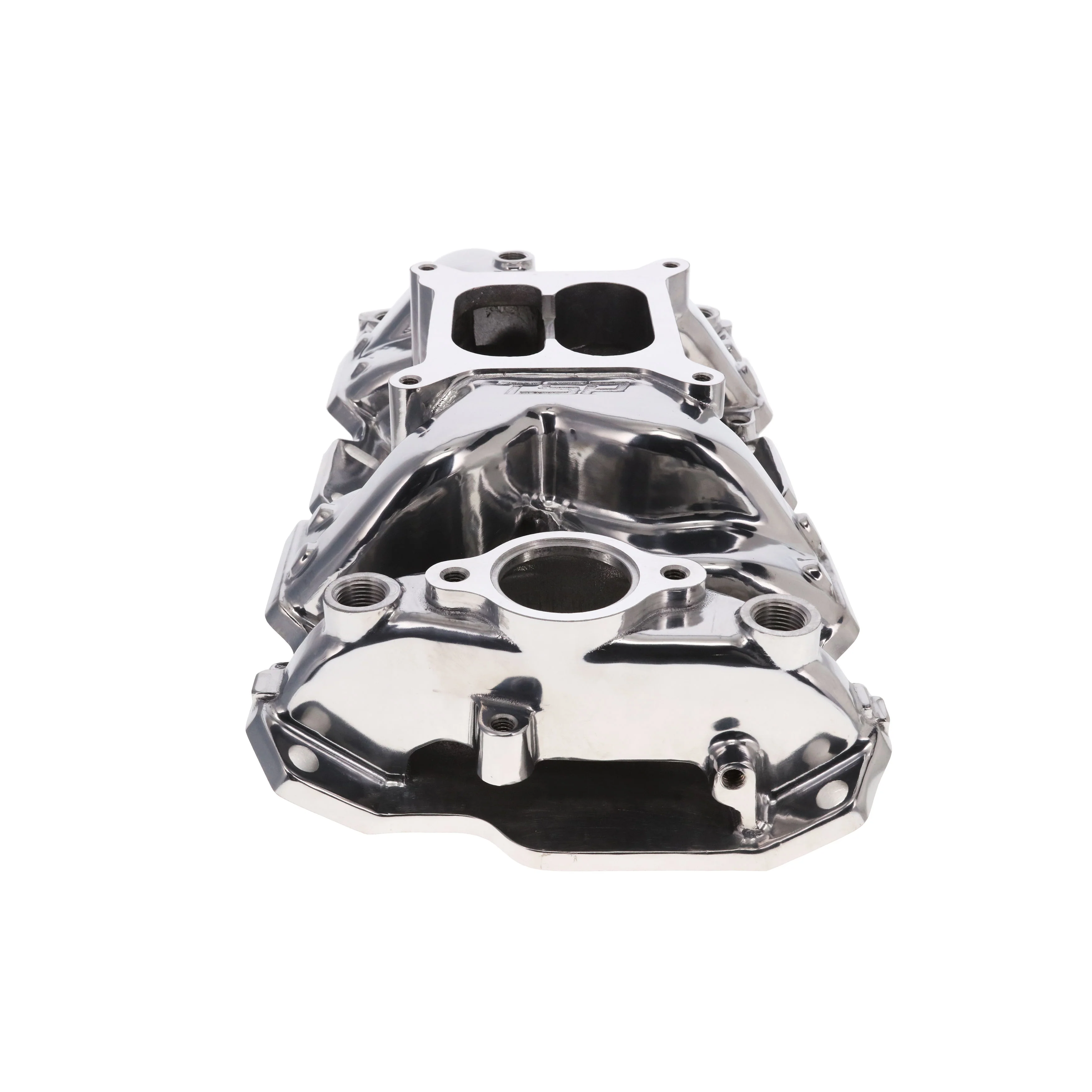 Chevy Small Block Carbureted Dual Plane Air Gap Aluminum Intake Manifold - Polished - Image 3