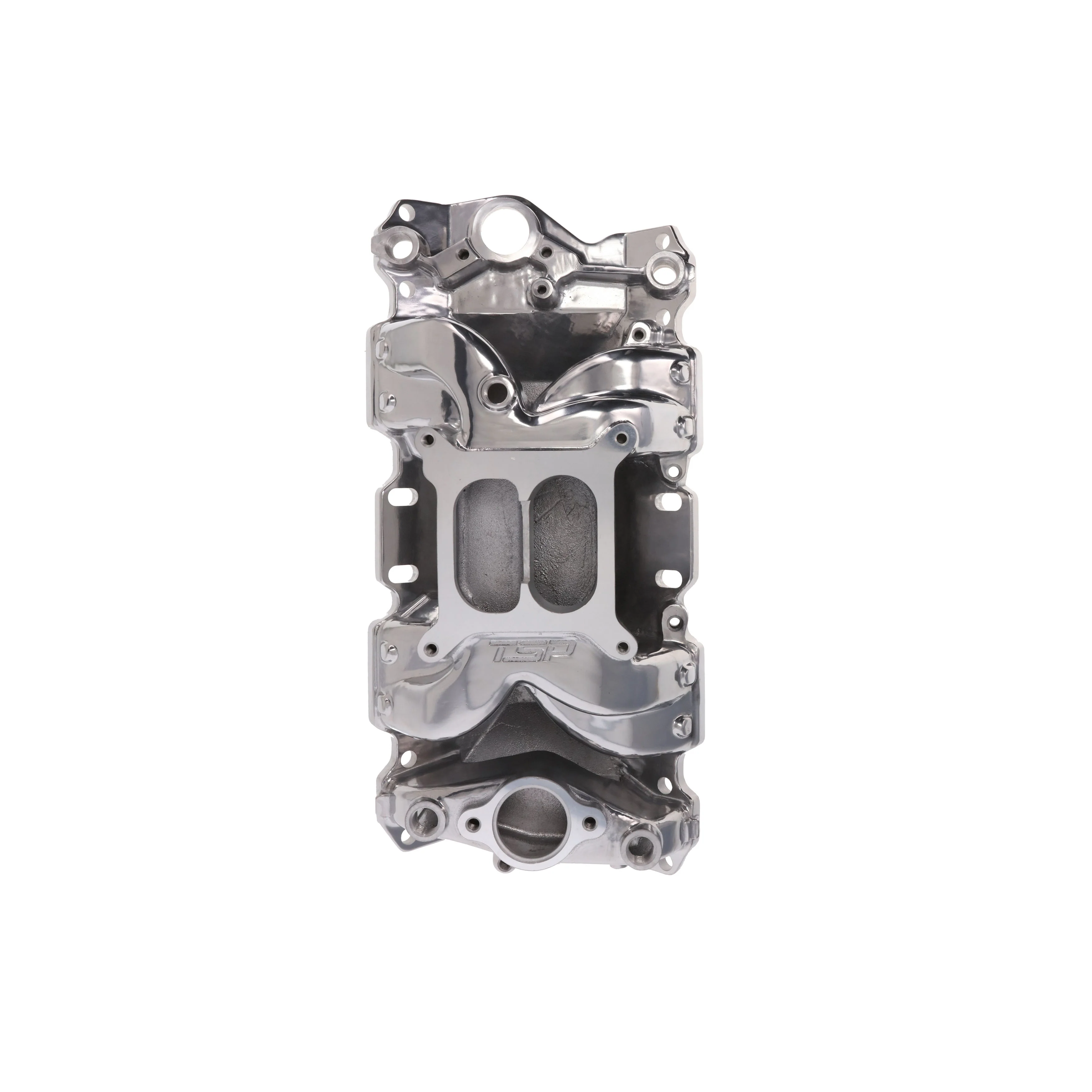 Chevy Small Block Carbureted Dual Plane Air Gap Aluminum Intake Manifold - Polished - Image 4