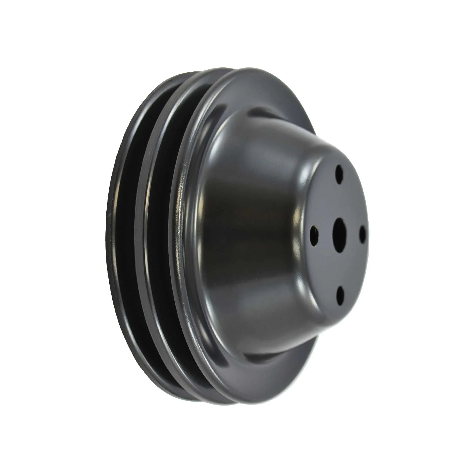 Chevy Small Block Double-Groove Steel Long Water Pump Pulley - Black