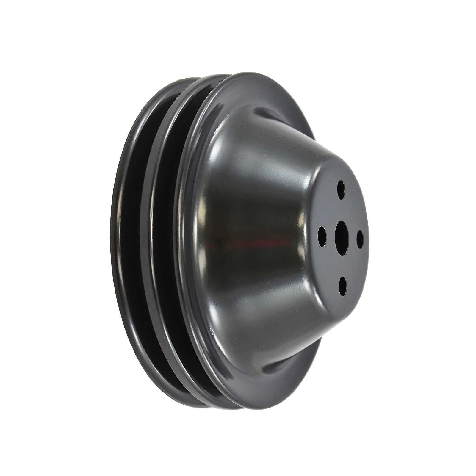 Chevy Small Block Double-Groove Steel Short Water Pump Pulley - Black