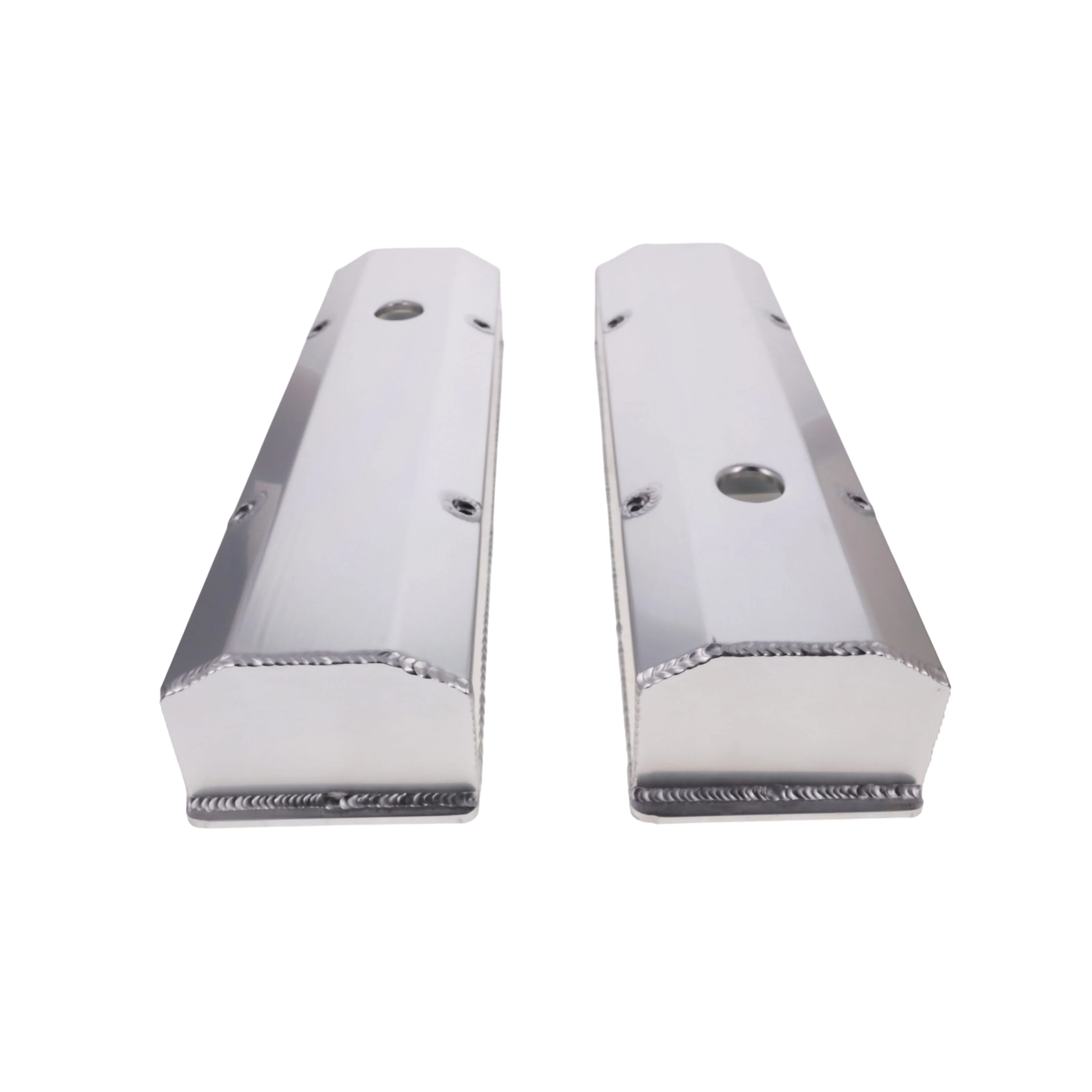 Chevy Small Block Long Bolt Fabricated Aluminum Valve Covers with Breather Holes - Clear Anodized - Image 2
