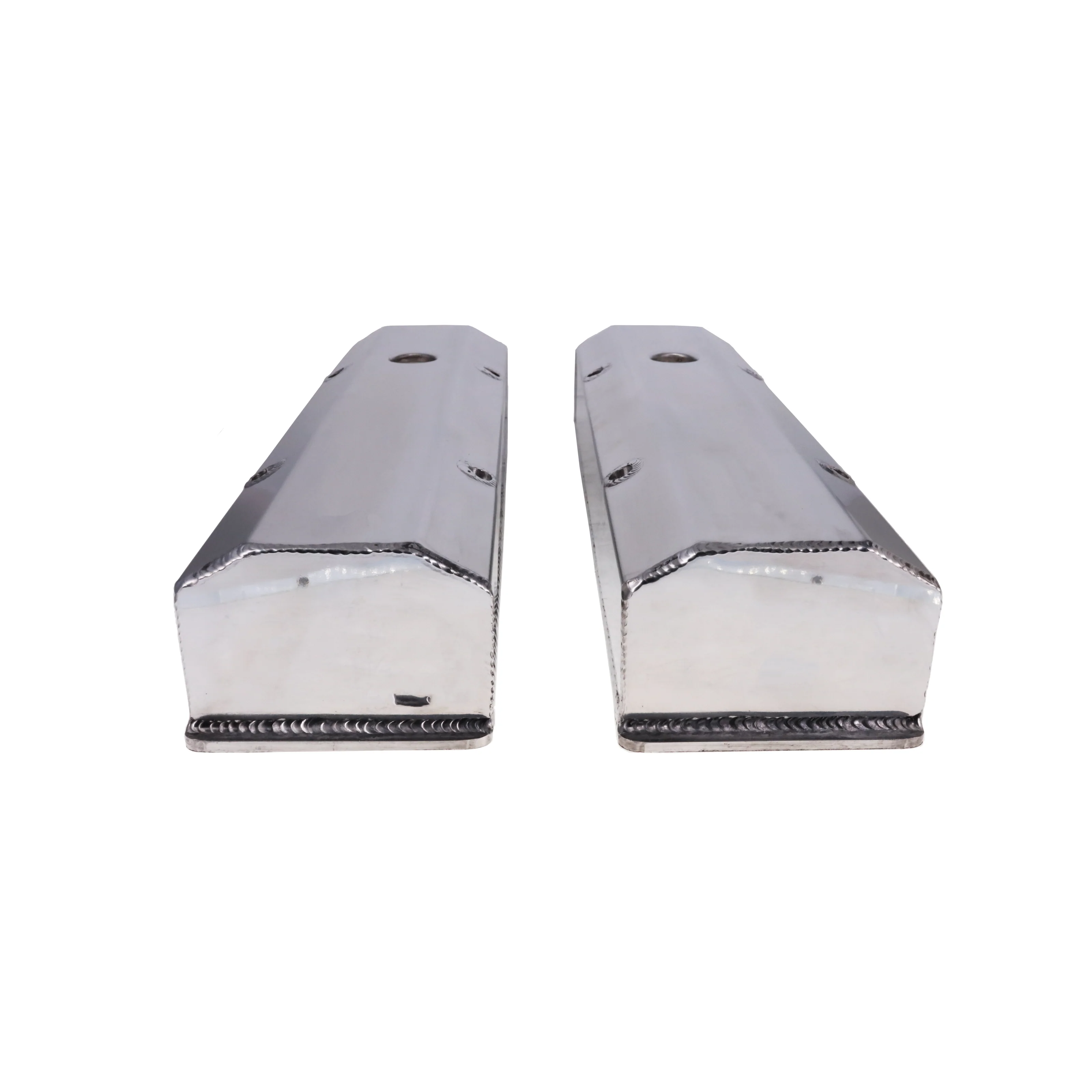 Chevy Small Block Long Bolt Fabricated Aluminum Valve Covers with Breather Holes - Polished - Image 2