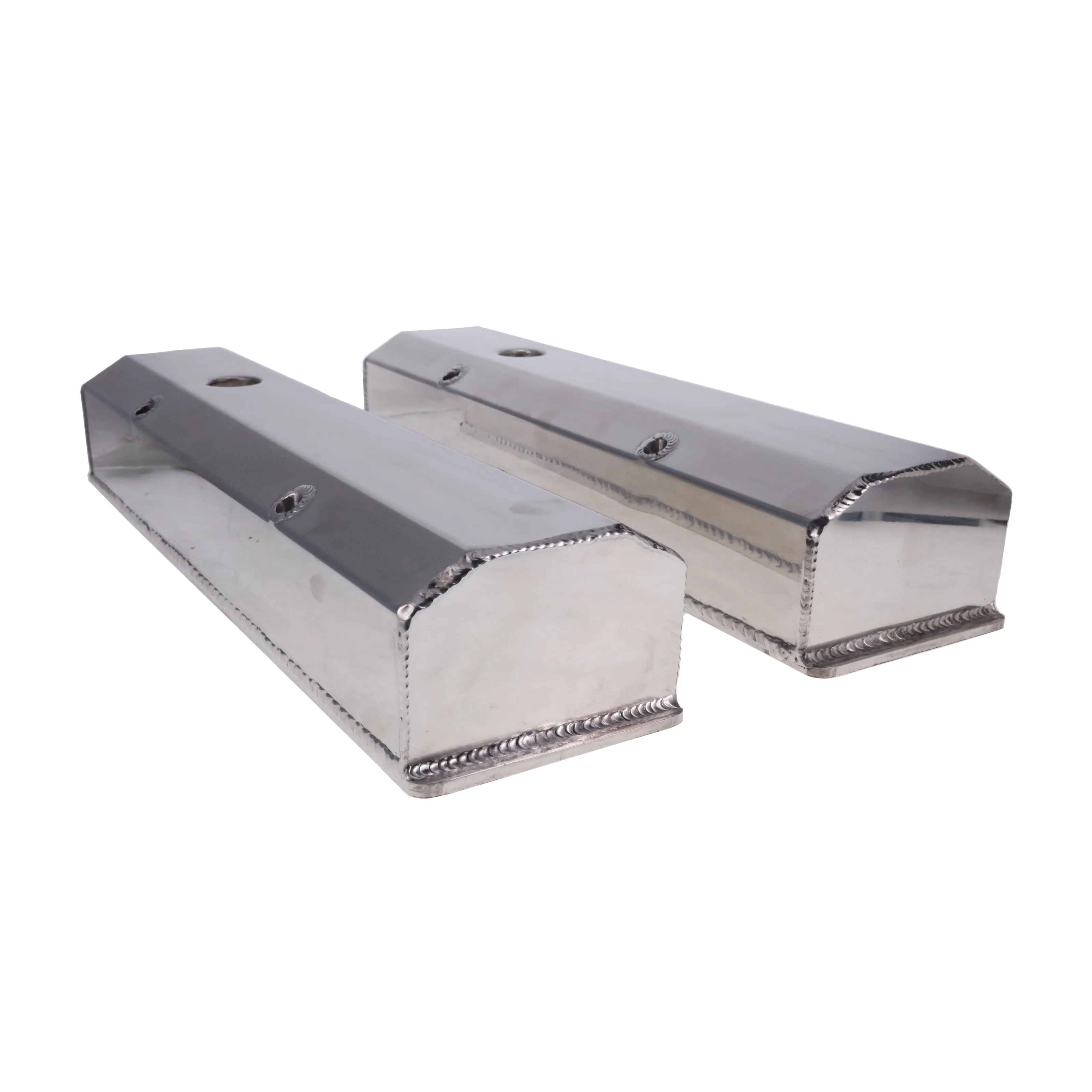 Chevy Small Block Long Bolt Fabricated Aluminum Valve Covers with Breather Holes - Polished - Image 3