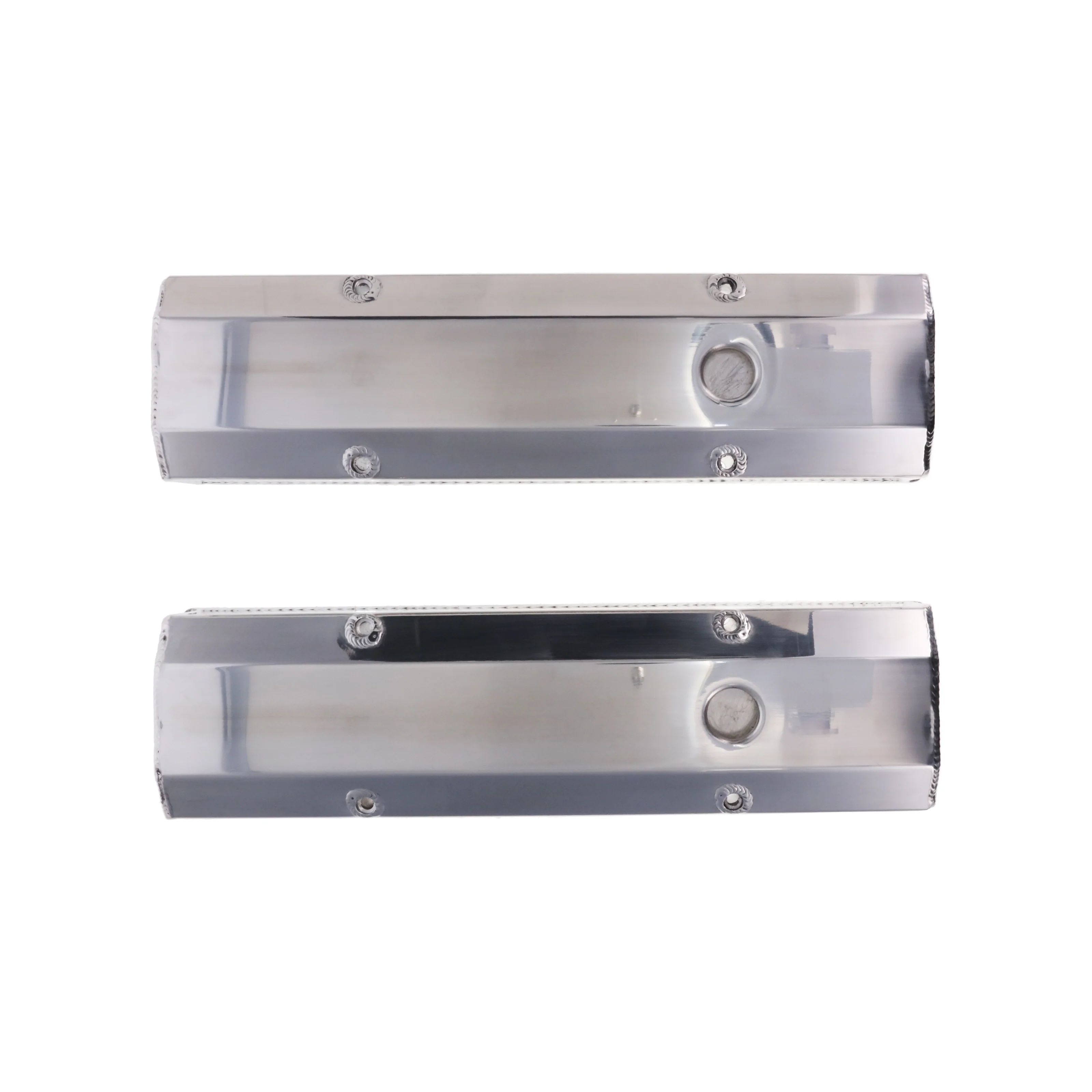 Chevy Small Block Long Bolt Fabricated Aluminum Valve Covers with Breather Holes - Polished - Image 4