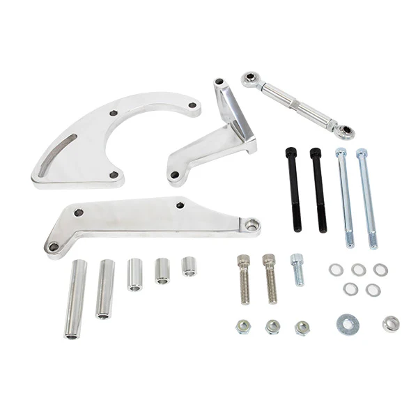 Chevy Small Block Long Water Pump A/C Compressor Bracket - Polished
